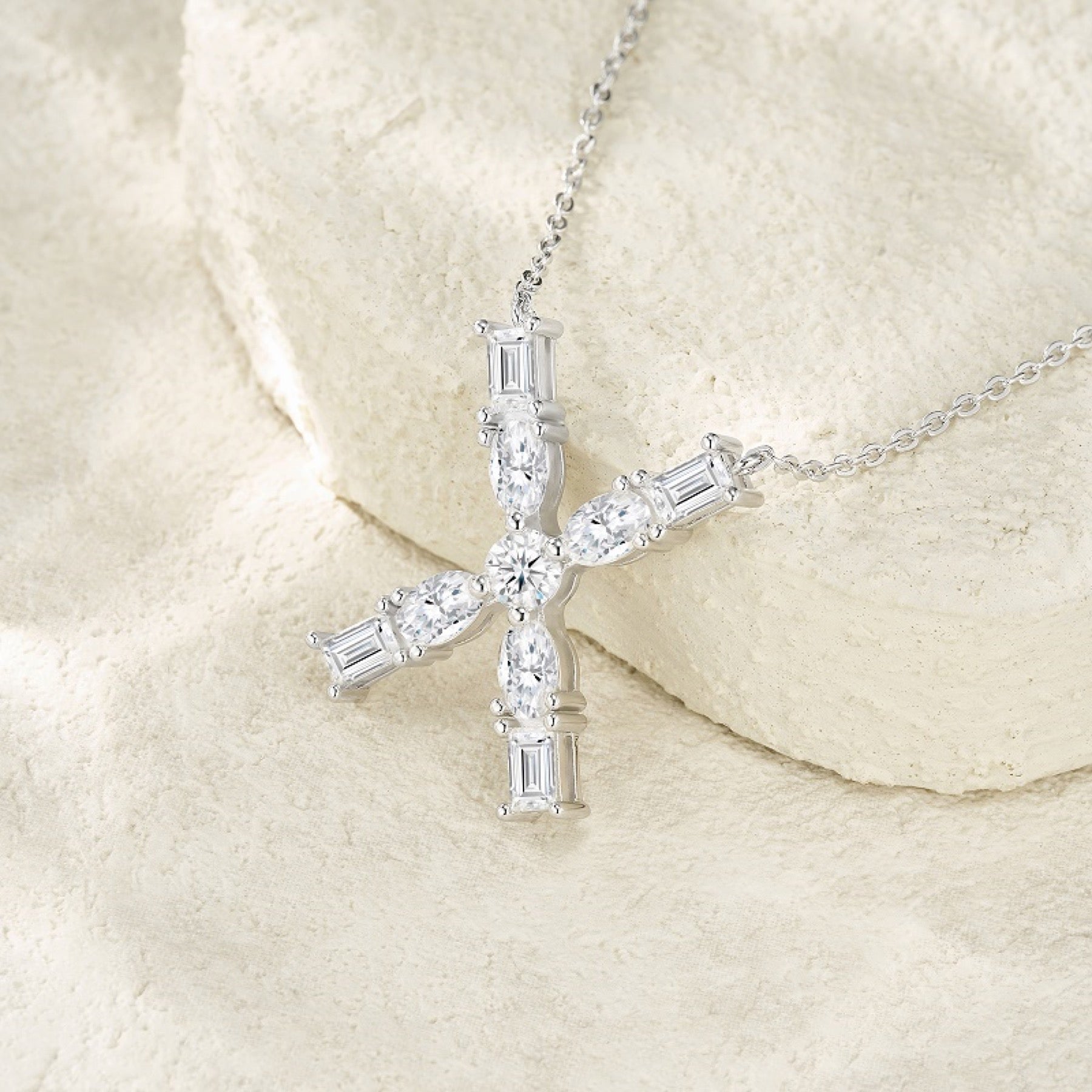 Initial X Moissanite Cluster Initial Pendant Necklace in Sterling Silver