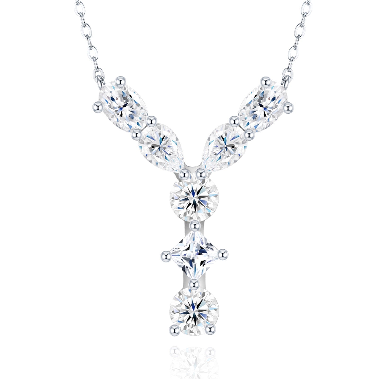 Initial Y Moissanite Cluster Initial Pendant Necklace in Sterling Silver