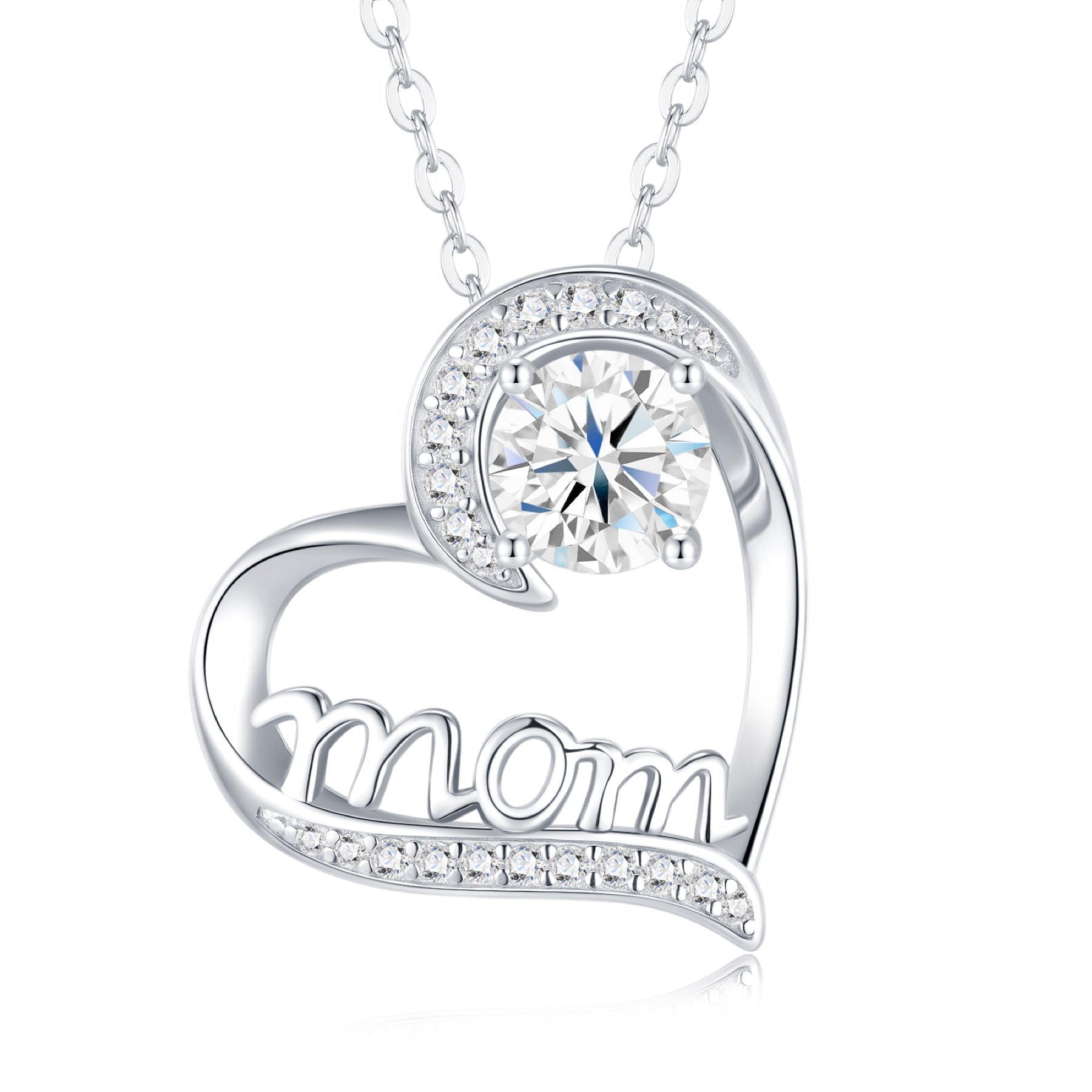 Mom 1 Carat Moissanite Mom Heart Necklace in Sterling Silver