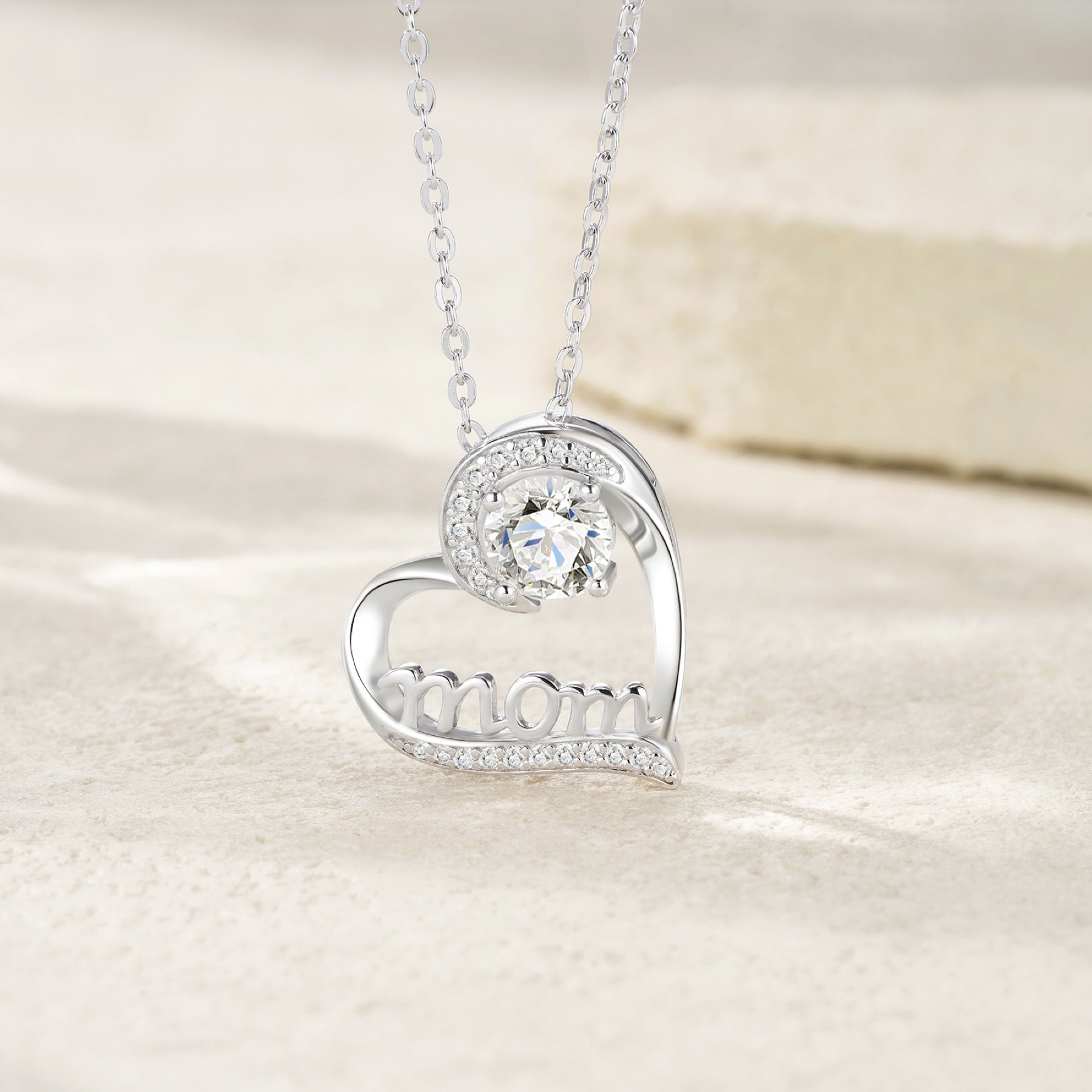 Mom 1 Carat Moissanite Mom Heart Necklace in Sterling Silver