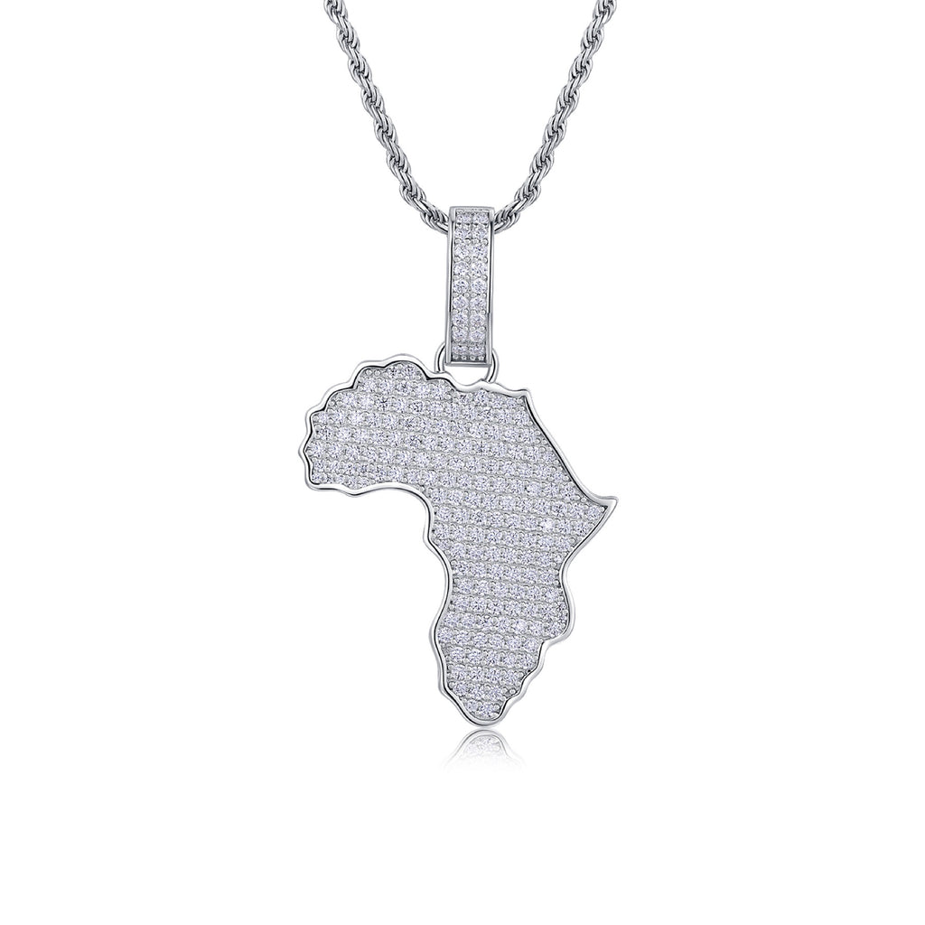 Motherland Moissanite Africa Pendant Necklace in Sterling Silver