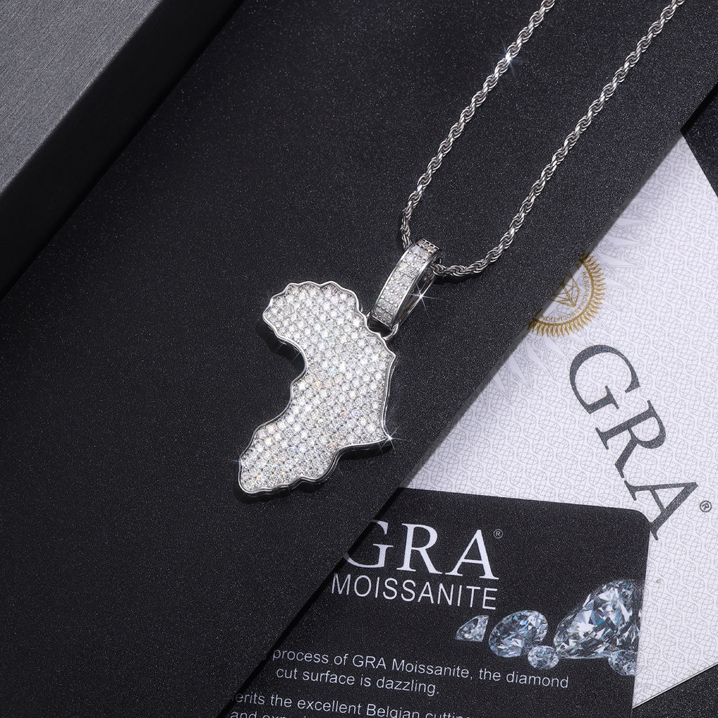 Motherland Moissanite Africa Pendant Necklace in Sterling Silver