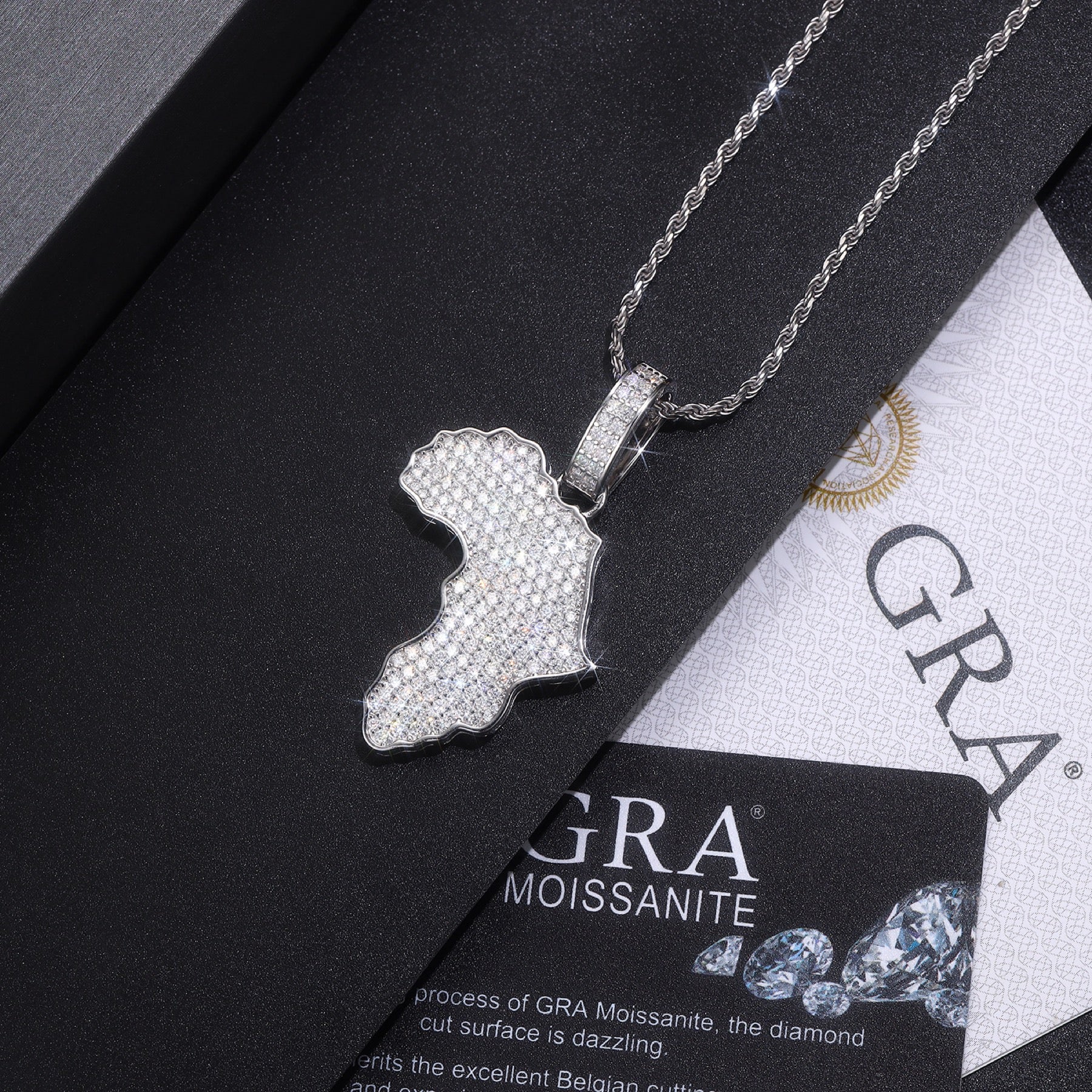 Motherland Moissanite Africa Pendant Necklace in Sterling Silver