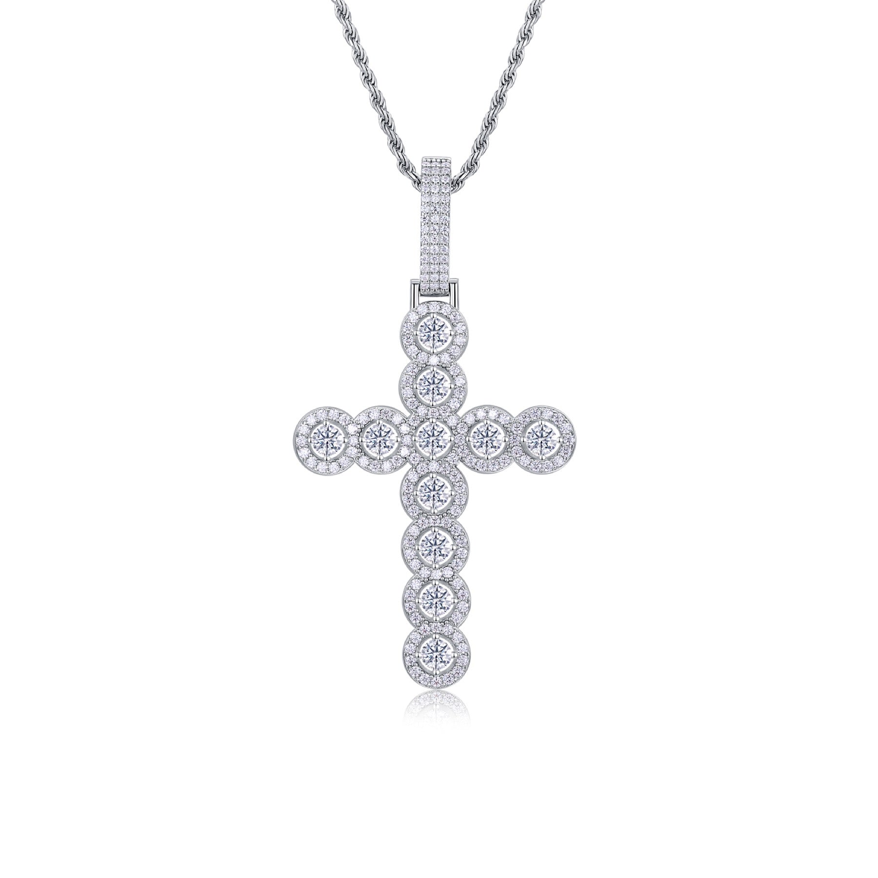 Redeemer Moissanite Cross Necklace in Sterling Silver