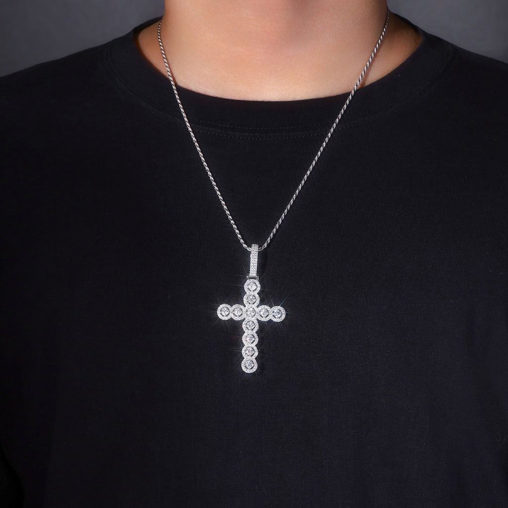 Redeemer Moissanite Cross Necklace in Sterling Silver