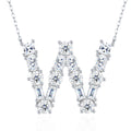 Initial W Moissanite Cluster Initial Pendant Necklace in Sterling Silver