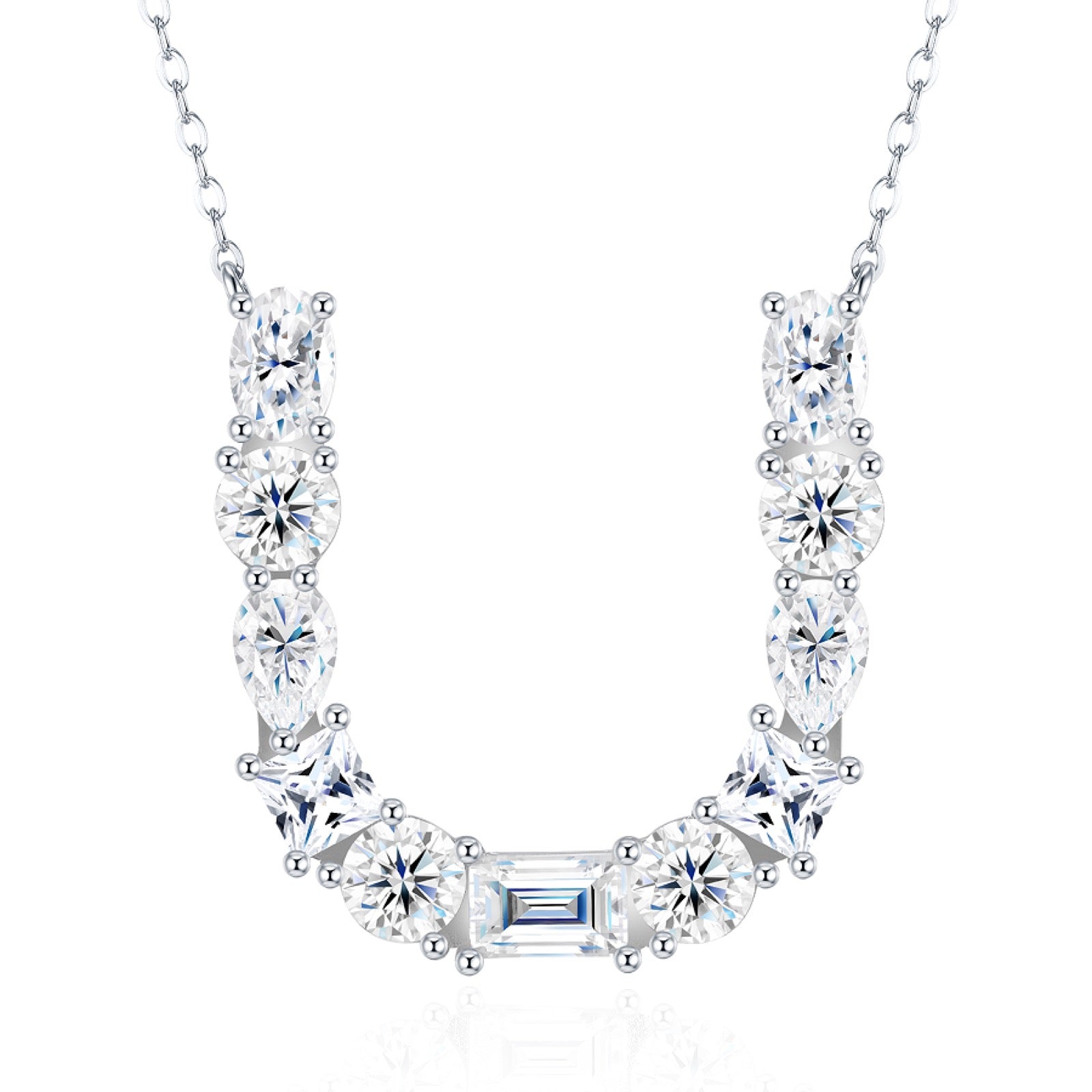 Initial U Moissanite Cluster Initial Pendant Necklace in Sterling Silver
