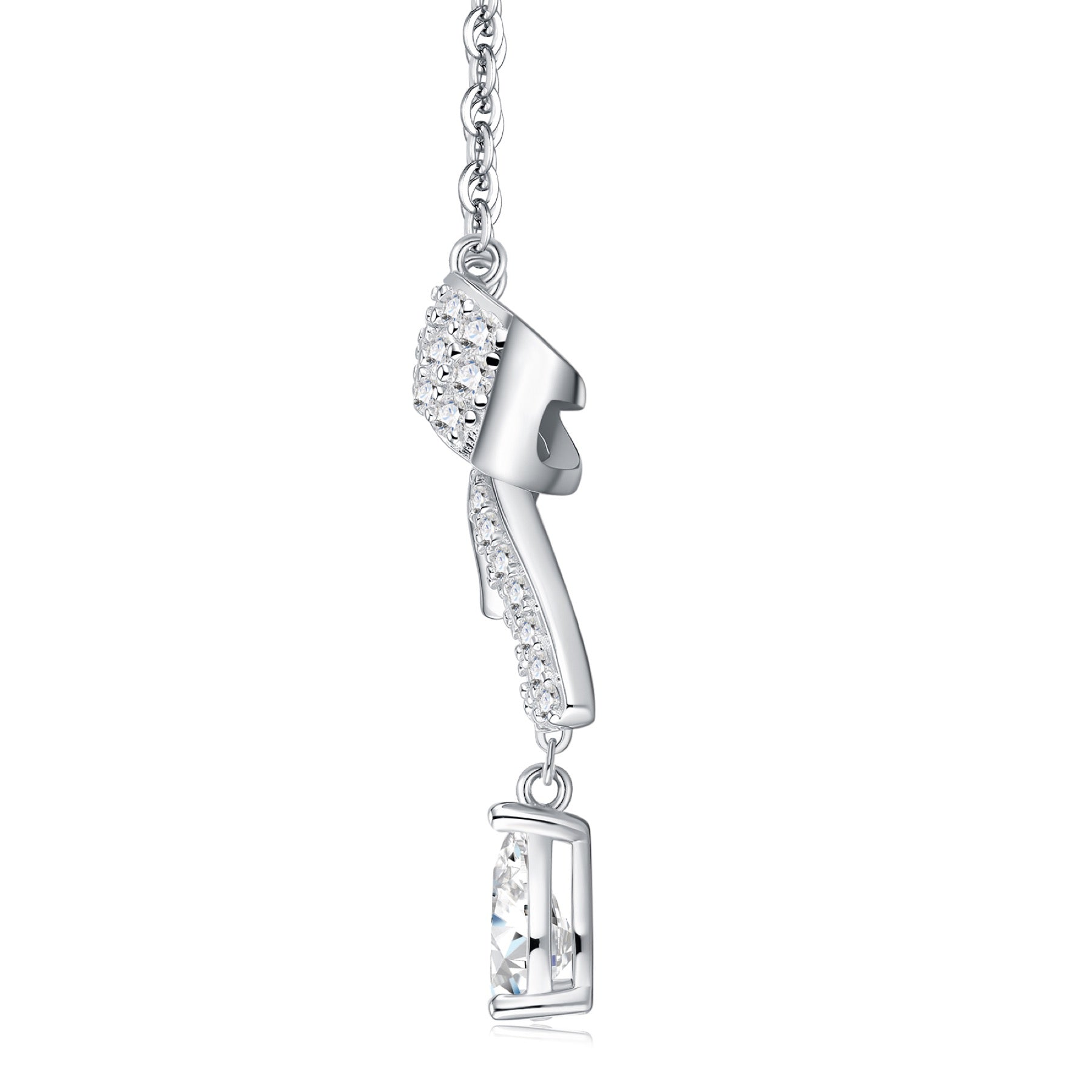 Belle Pear-Cut Moissanite Bow Pendant Necklace in Sterling Silver