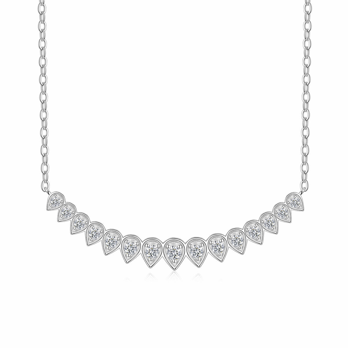 Arc Moissanite Curved Bar Necklace in Sterling Silver
