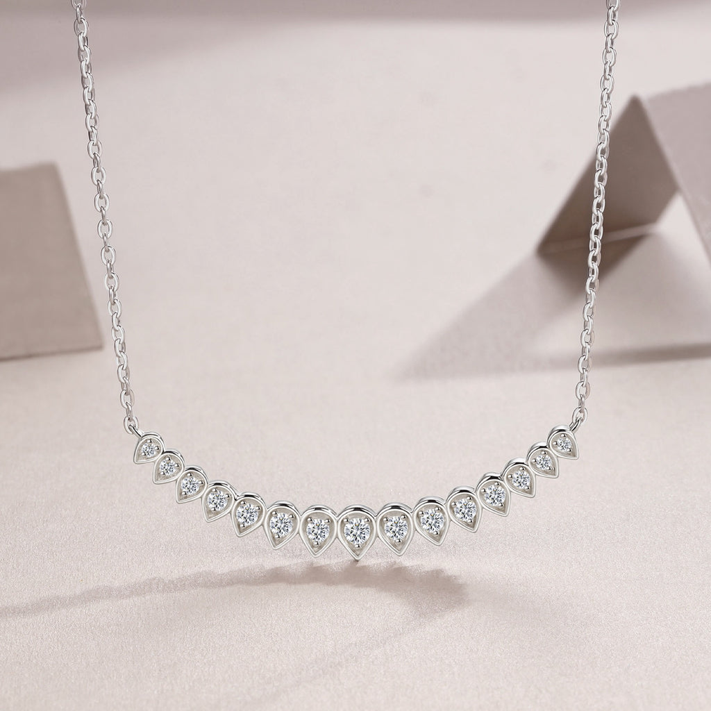 Arc Moissanite Curved Bar Necklace in Sterling Silver