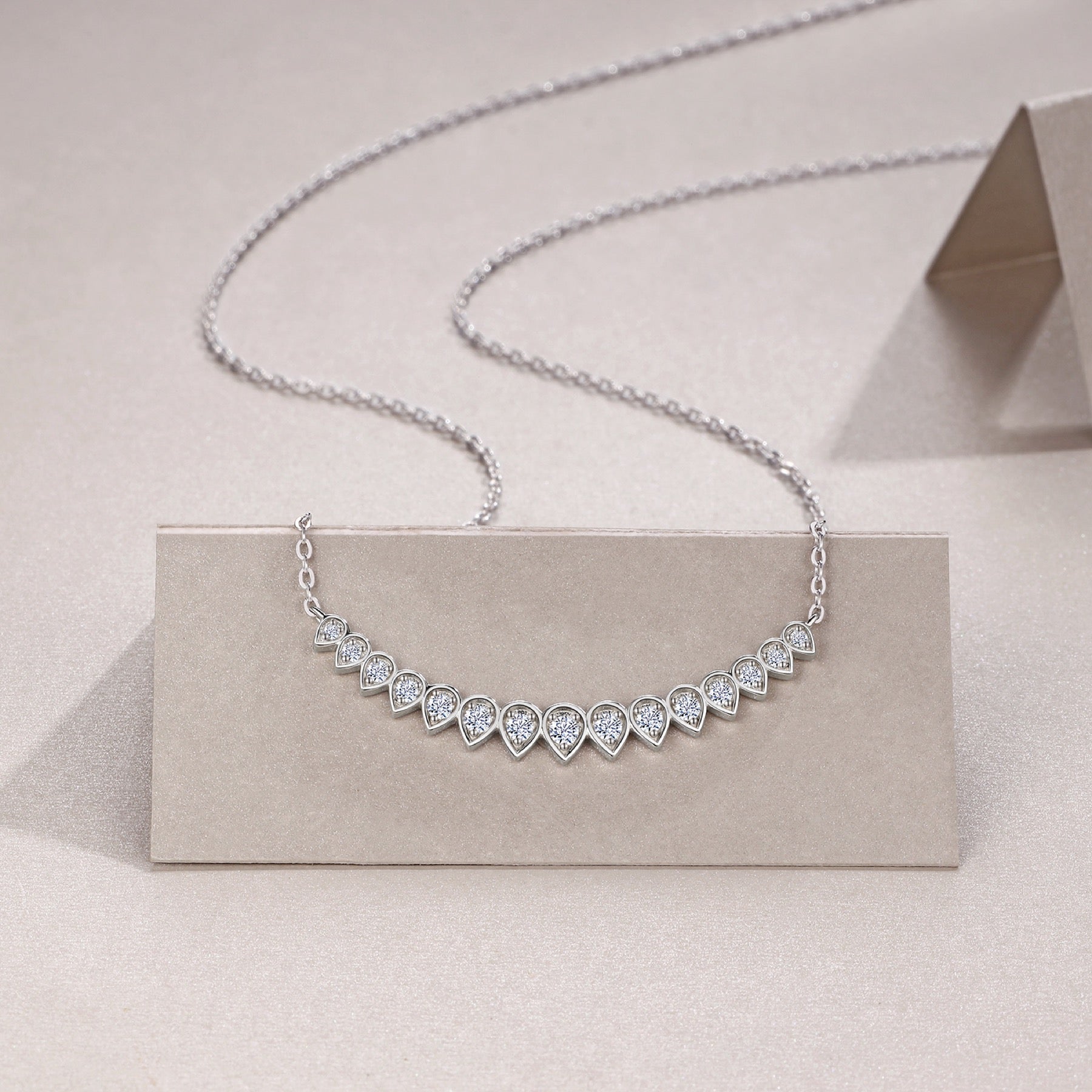 Arc Moissanite Curved Bar Necklace in Sterling Silver