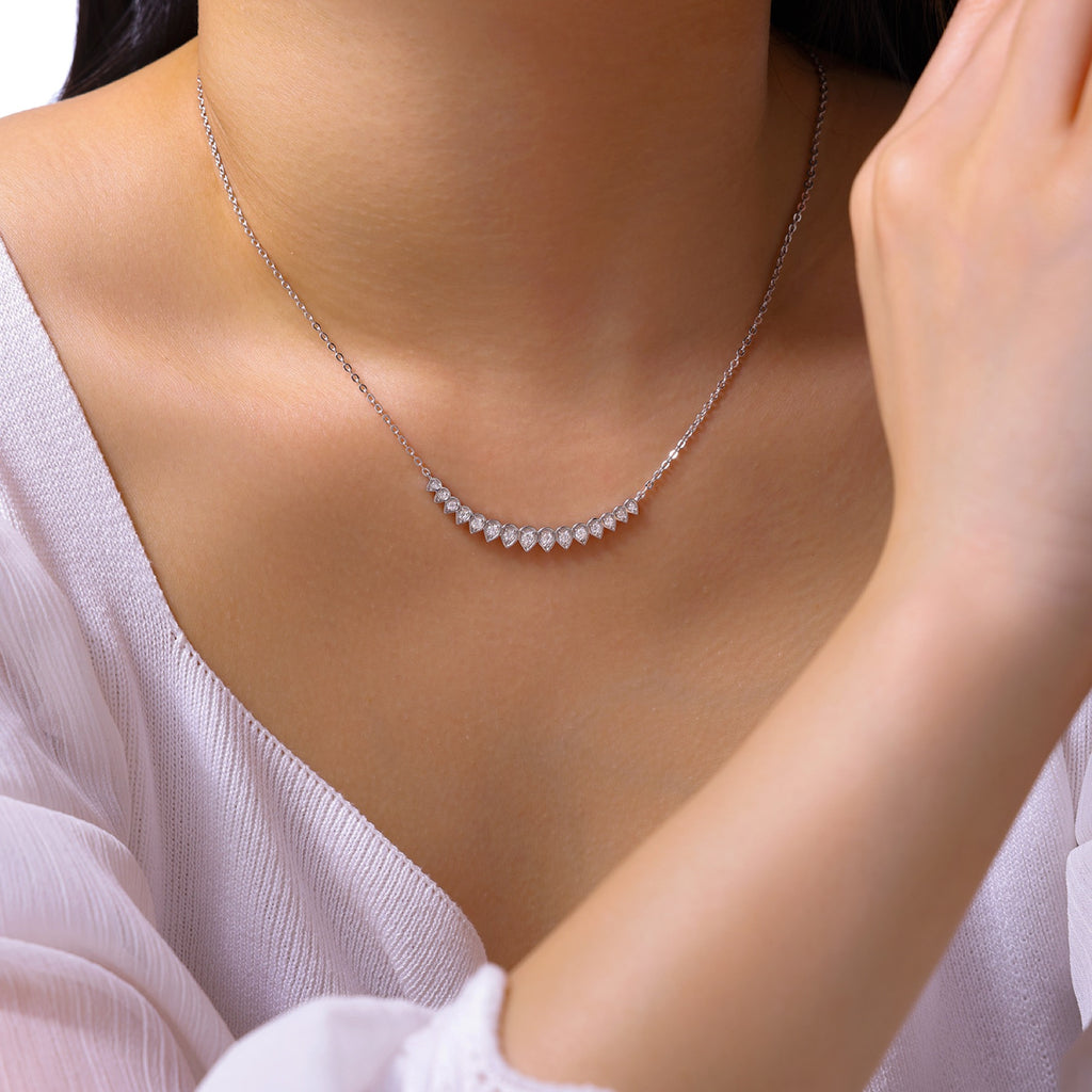 Arc Moissanite Curved Bar Necklace in Sterling Silver