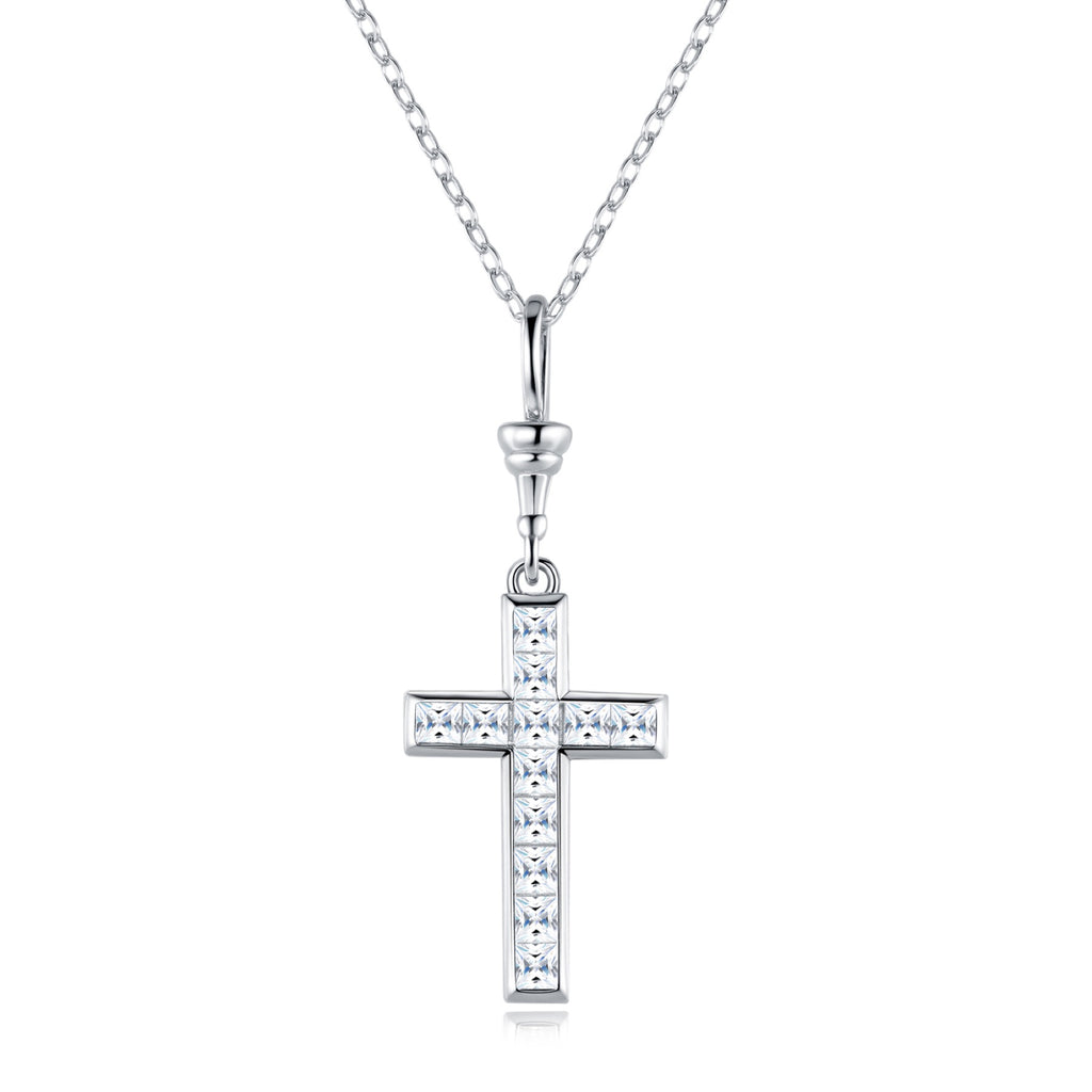 Devout Moissanite Cross Necklace in Sterling Silver