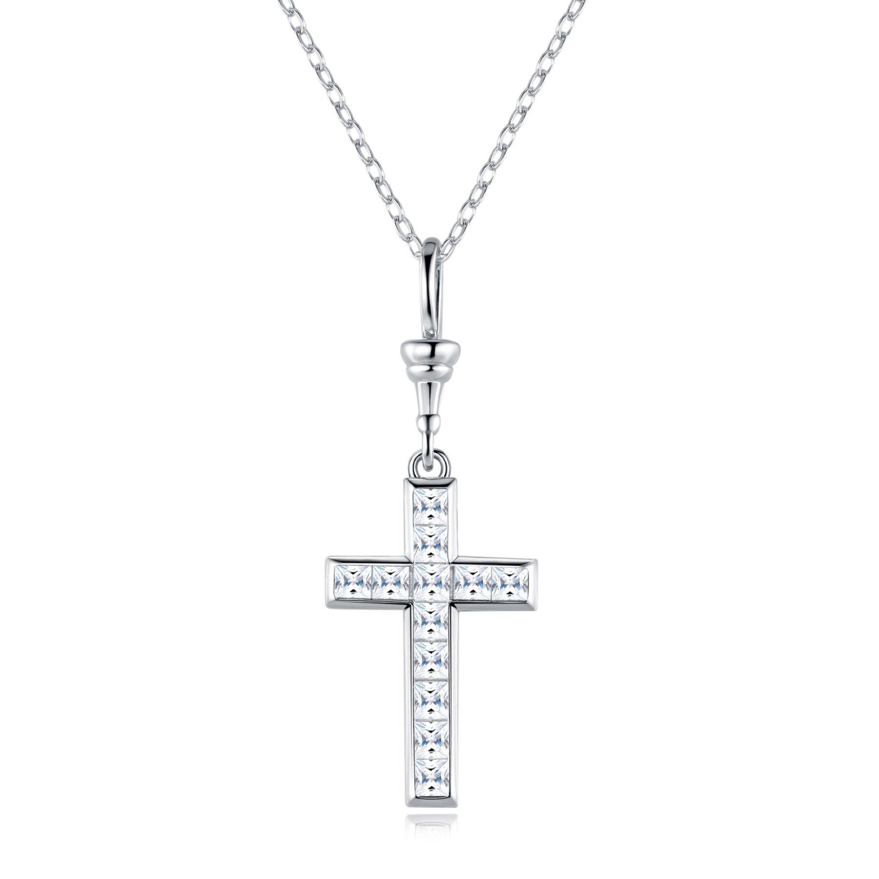Devout Moissanite Cross Necklace in Sterling Silver
