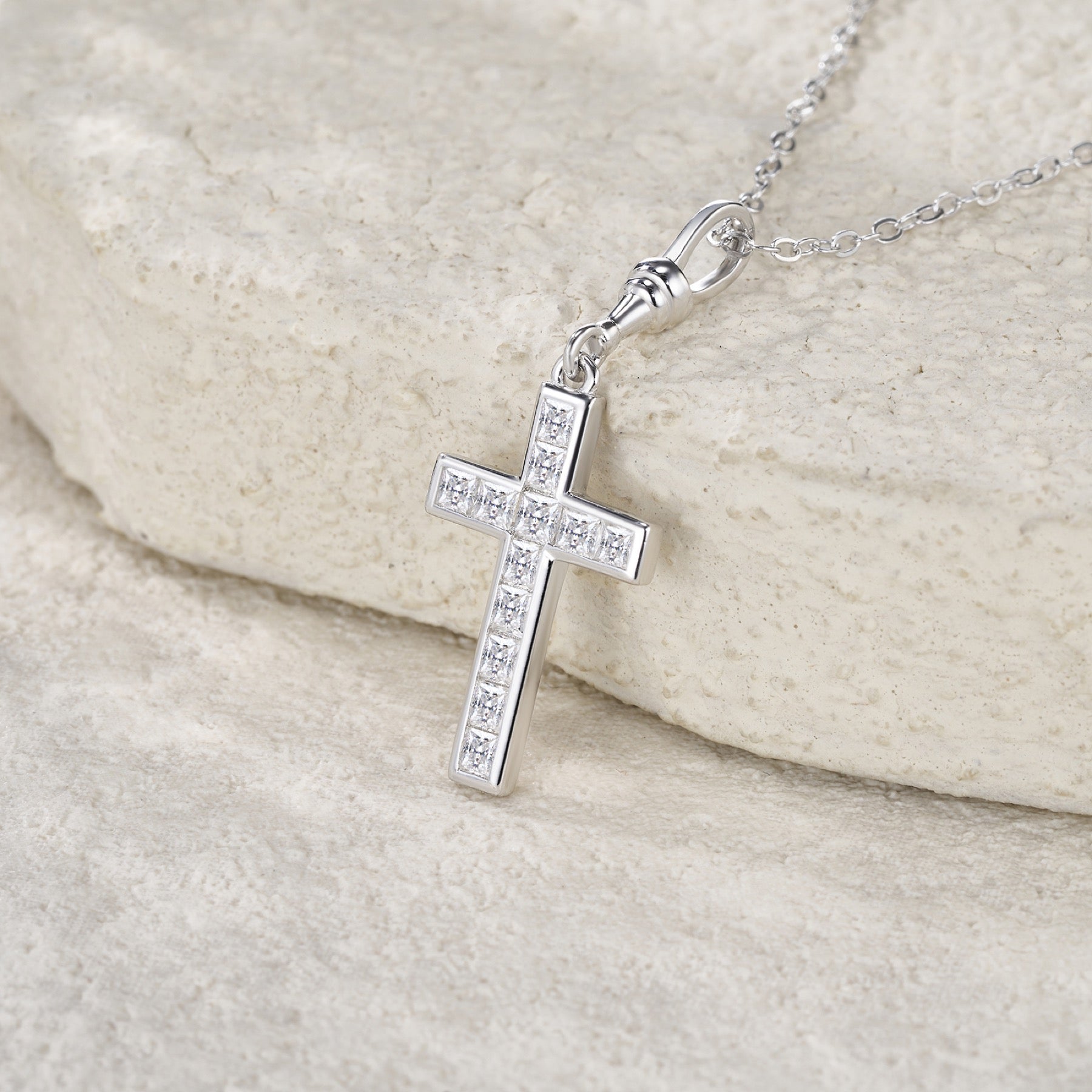Devout Moissanite Cross Necklace in Sterling Silver