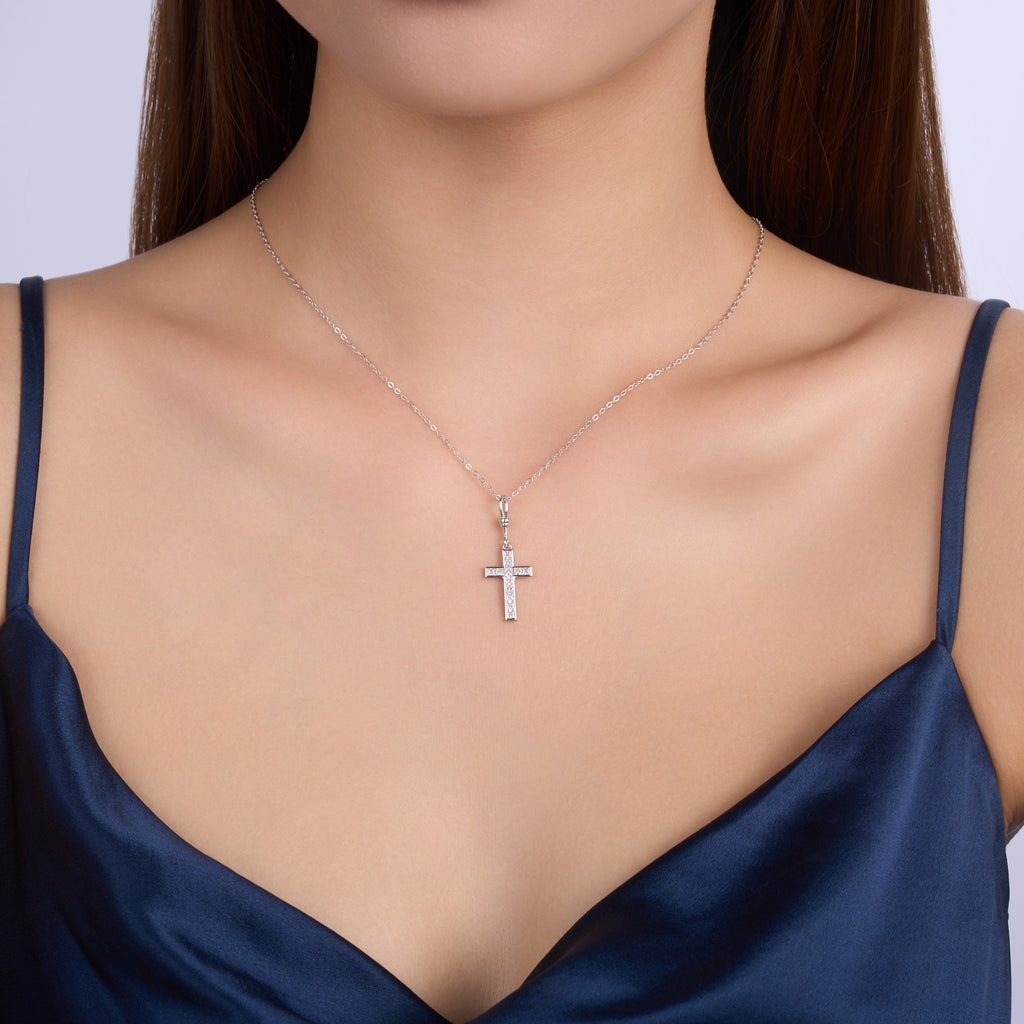 Devout Moissanite Cross Necklace in Sterling Silver