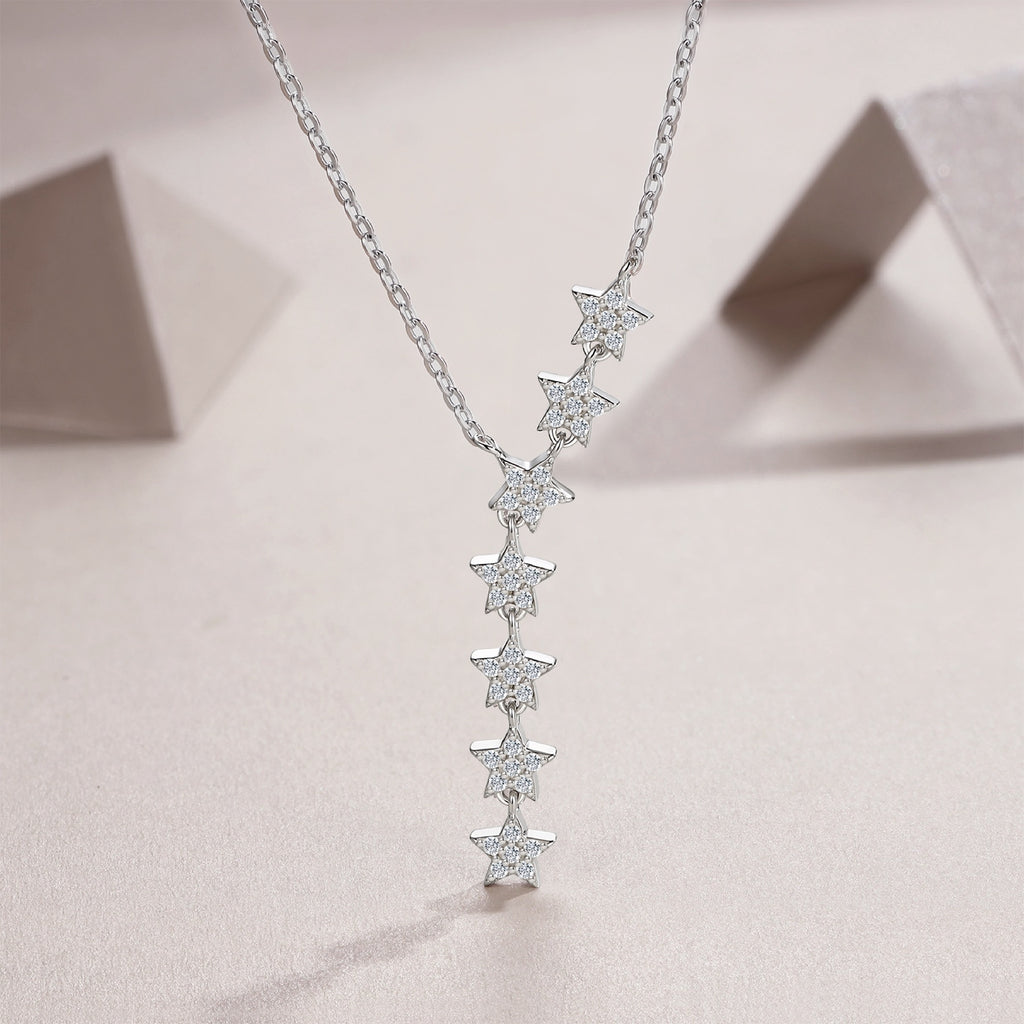 Meteor Moissanite Star Drop Necklace in Sterling Silver