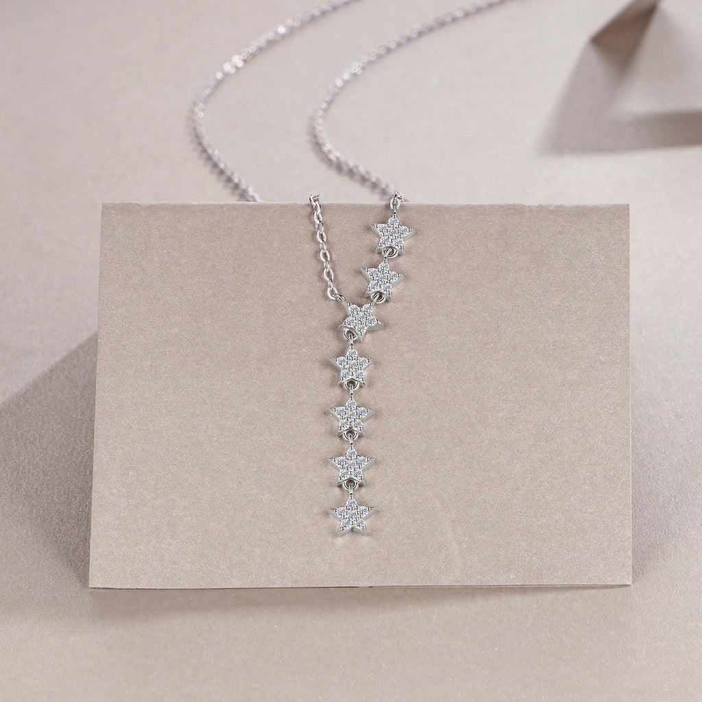 Meteor Moissanite Star Drop Necklace in Sterling Silver