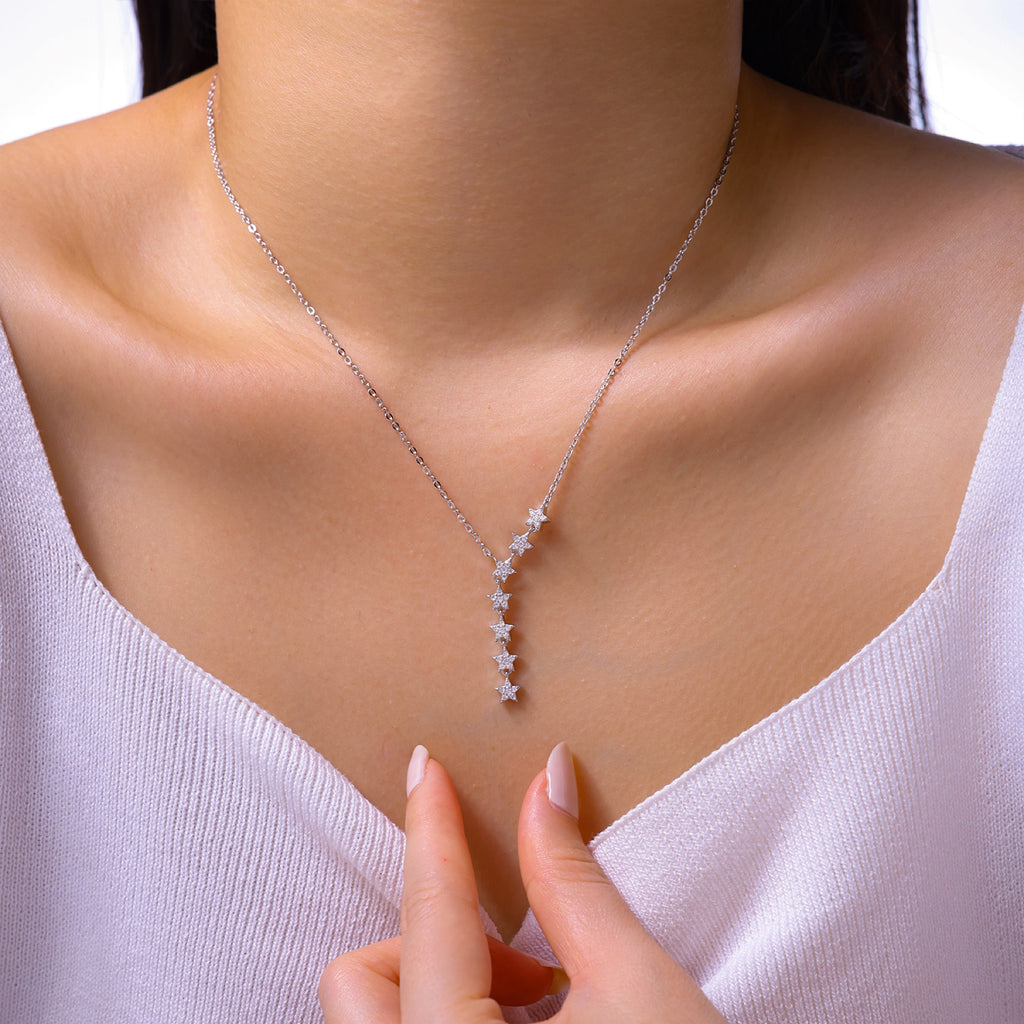 Meteor Moissanite Star Drop Necklace in Sterling Silver