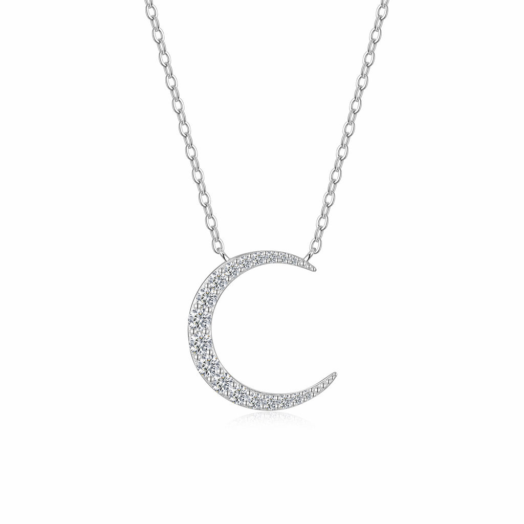 Crescent Moissanite Crescent Moon Pendant Necklace in Sterling Silver
