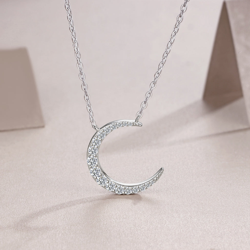 Crescent Moissanite Crescent Moon Pendant Necklace in Sterling Silver