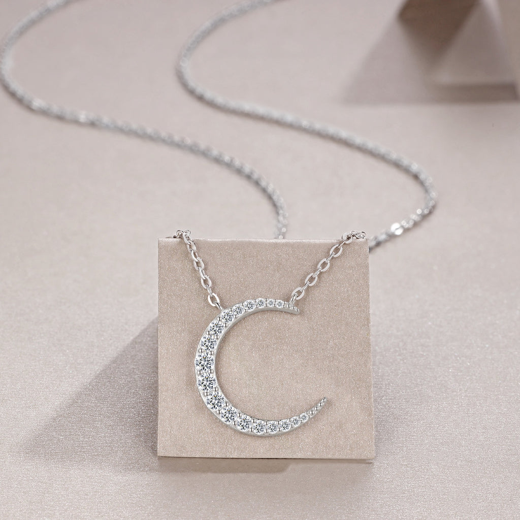 Crescent Moissanite Crescent Moon Pendant Necklace in Sterling Silver