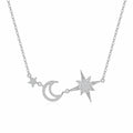 Nightfall Moissanite Moon and Star Necklace in Sterling Silver