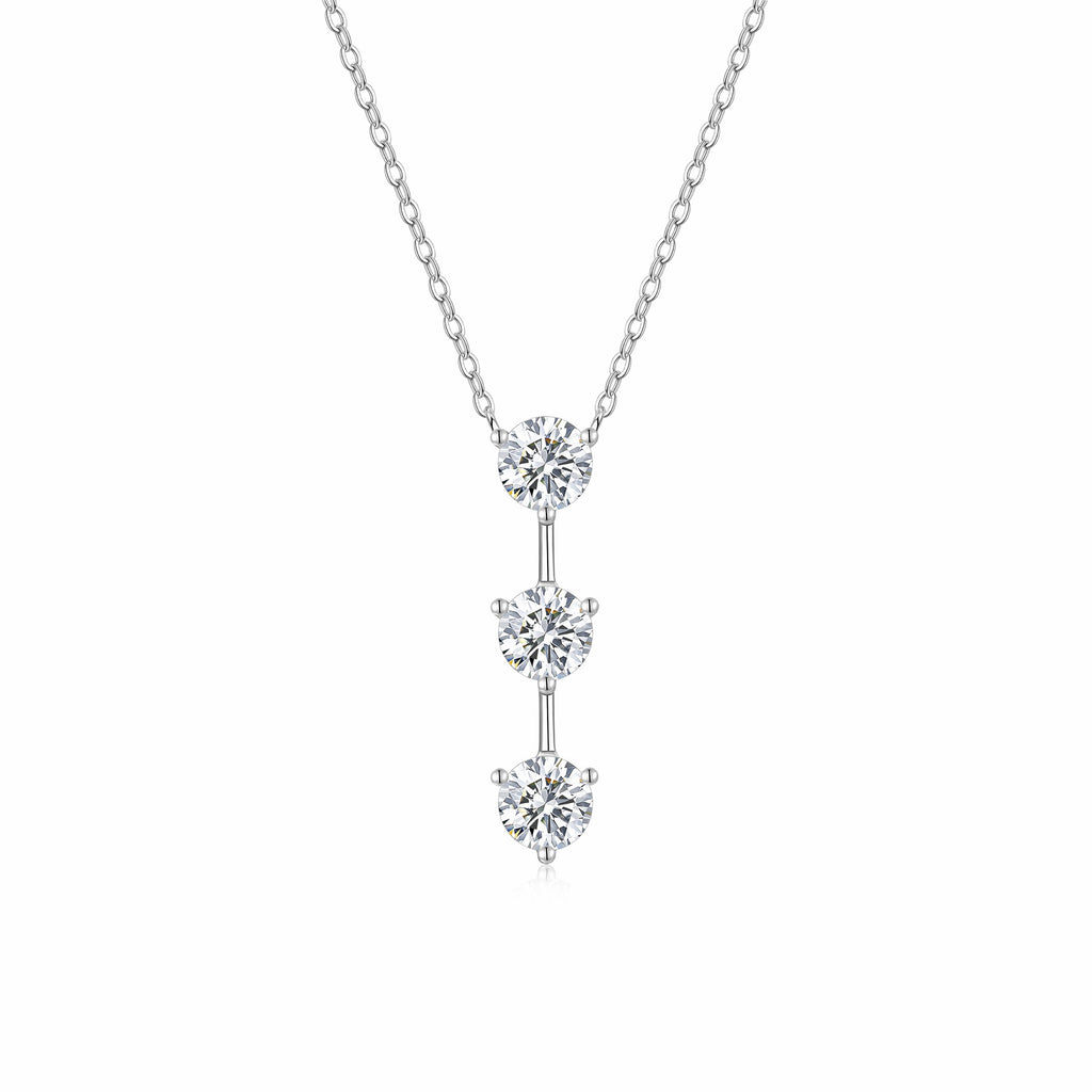 Trilogy 1 Carat Moissanite Three-Stone Drop Necklace in Sterling Silver