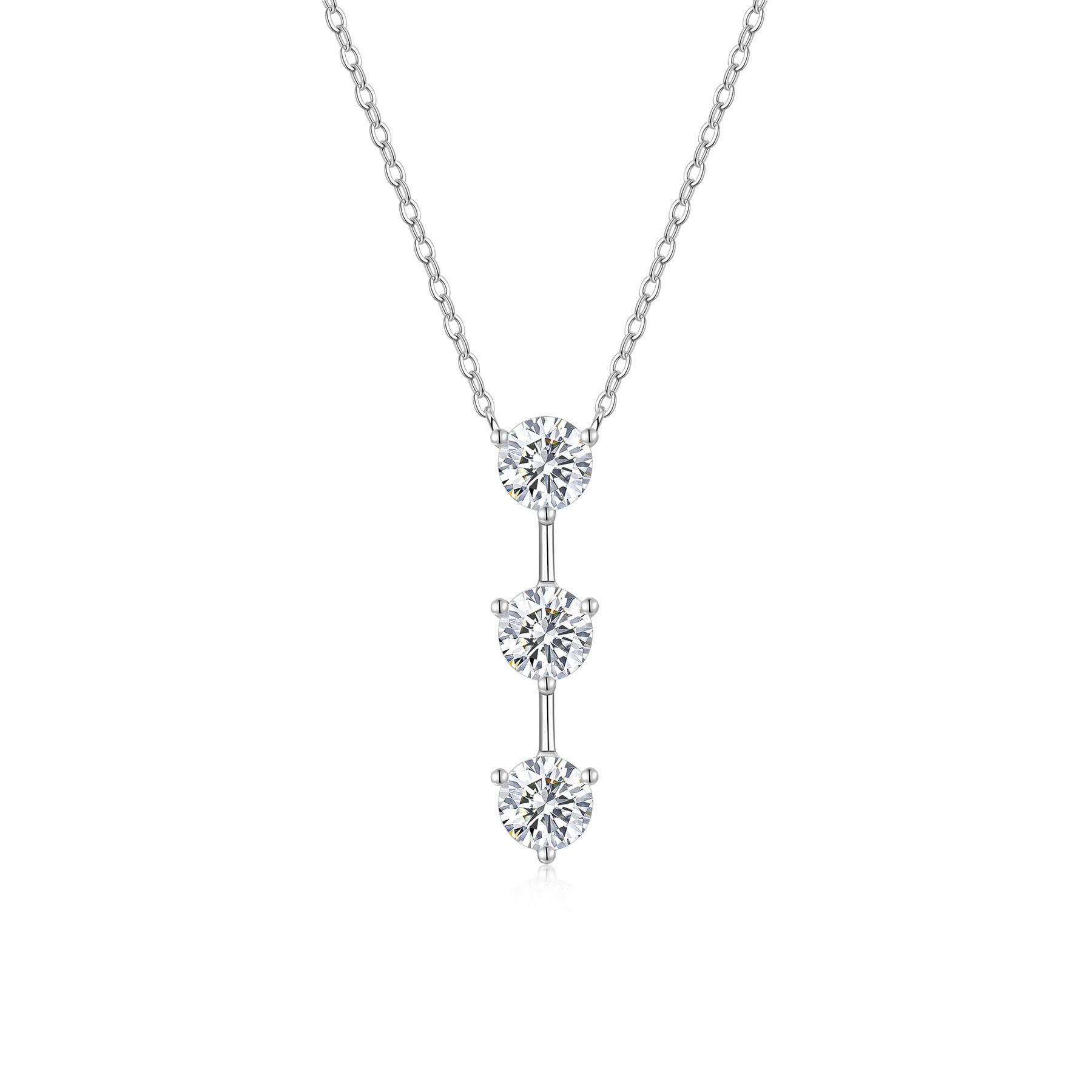 Trilogy 1 Carat Moissanite Three-Stone Drop Necklace in Sterling Silver