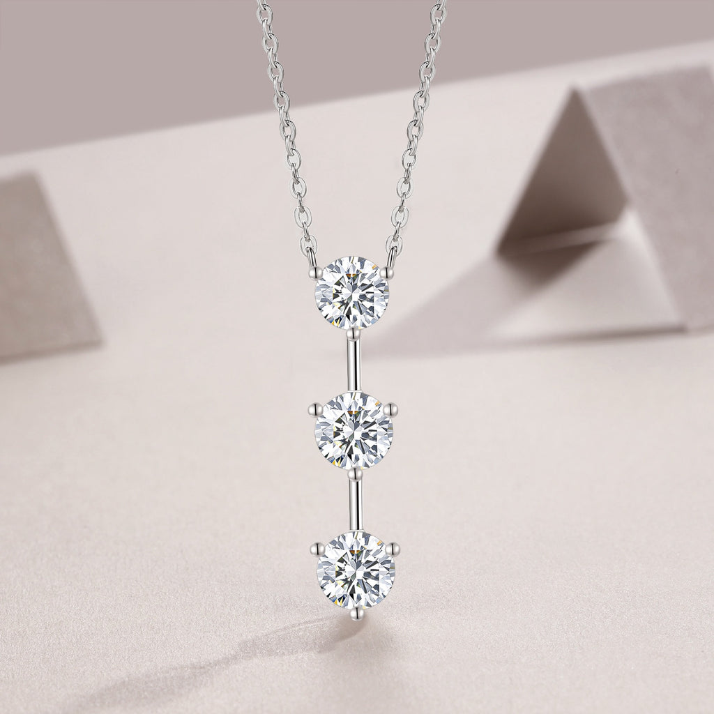 Trilogy 1 Carat Moissanite Three-Stone Drop Necklace in Sterling Silver