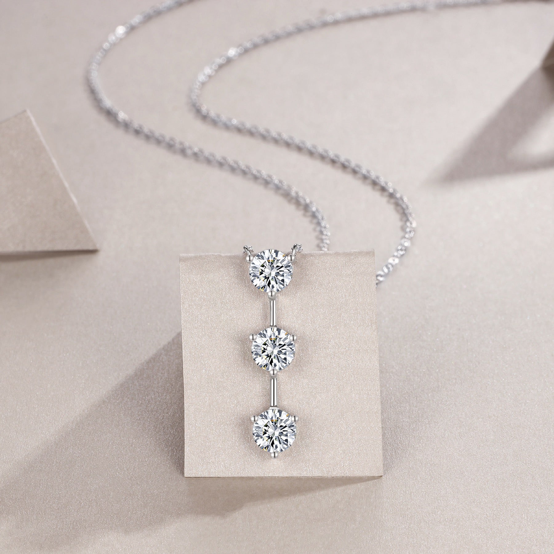 Trilogy 1 Carat Moissanite Three-Stone Drop Necklace in Sterling Silver