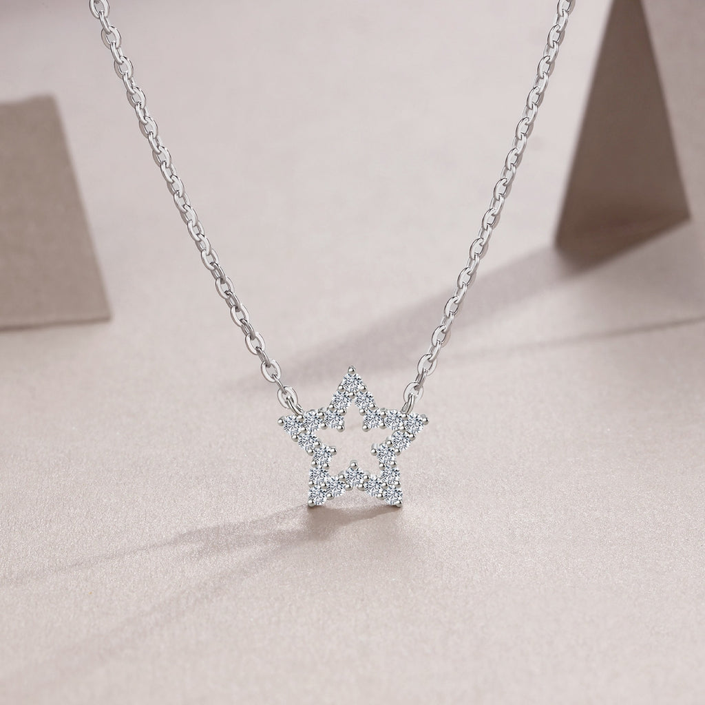 Astra Moissanite Star Pendant Necklace in Sterling Silver