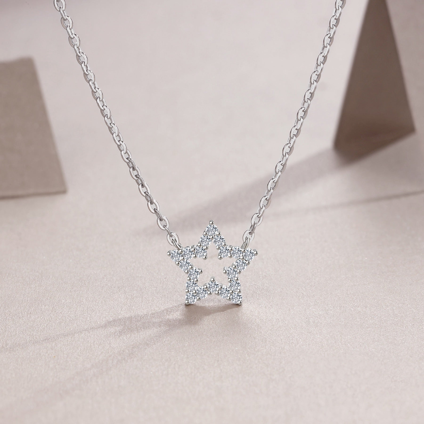 Astra Moissanite Star Pendant Necklace in Sterling Silver