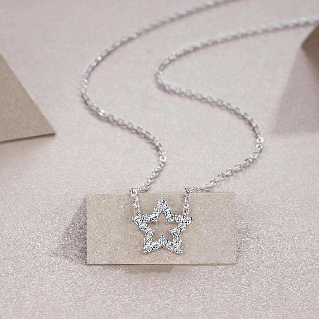 Astra Moissanite Star Pendant Necklace in Sterling Silver