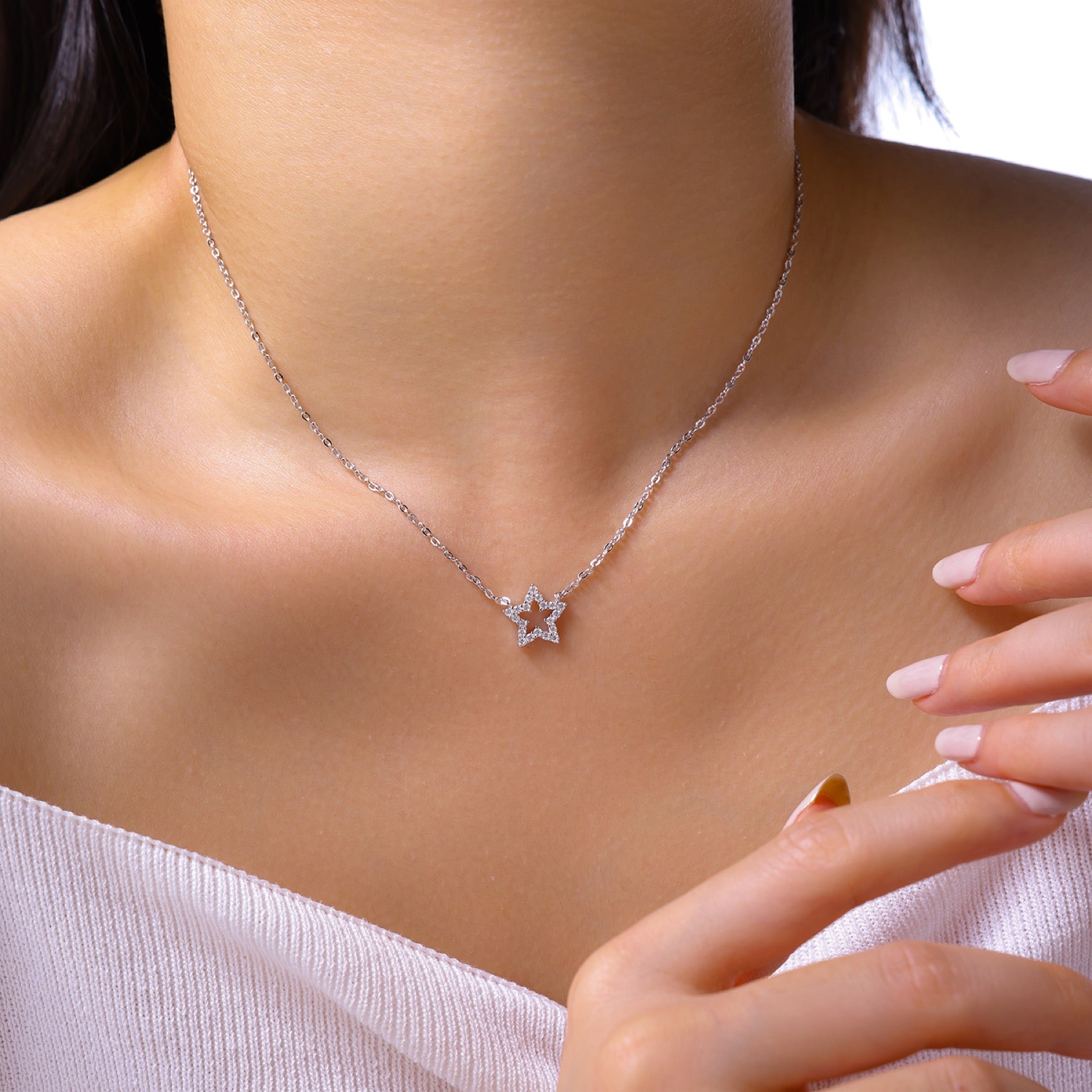 Astra Moissanite Star Pendant Necklace in Sterling Silver