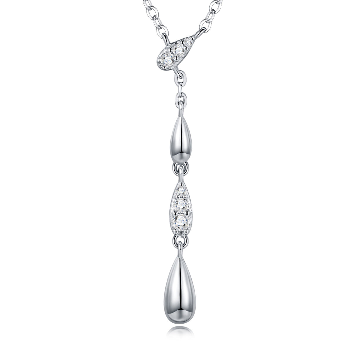 Gemma Moissanite Double Teardrop Necklace in Sterling Silver
