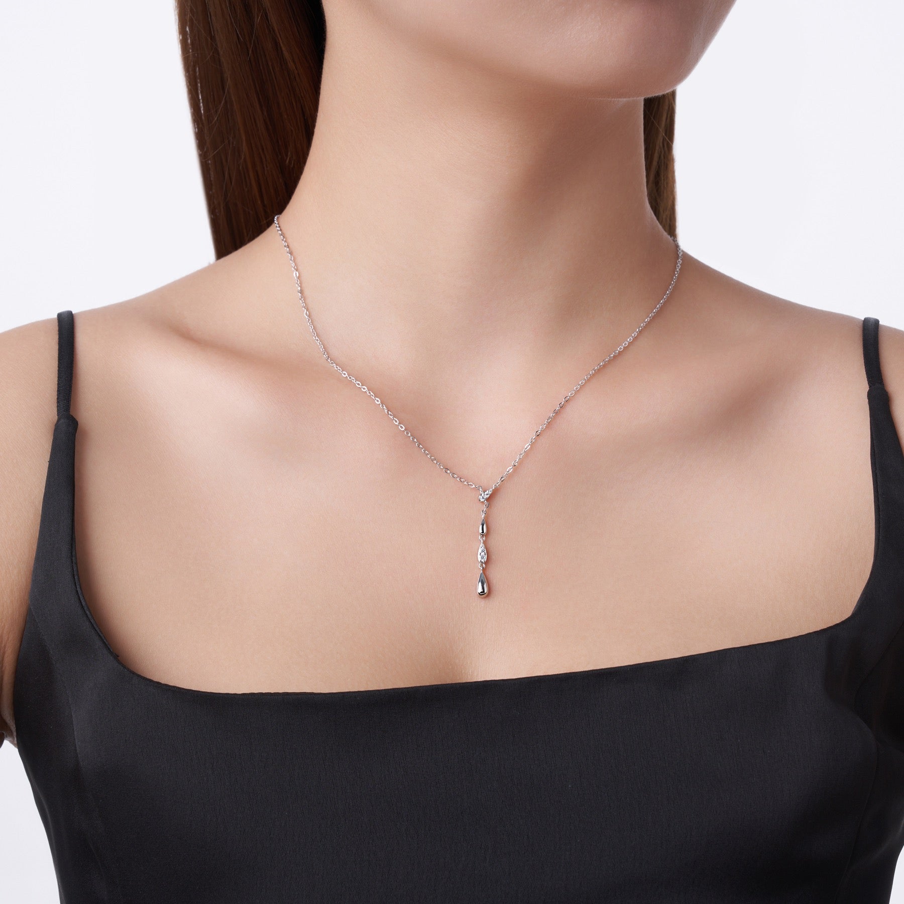 Gemma Moissanite Double Teardrop Necklace in Sterling Silver