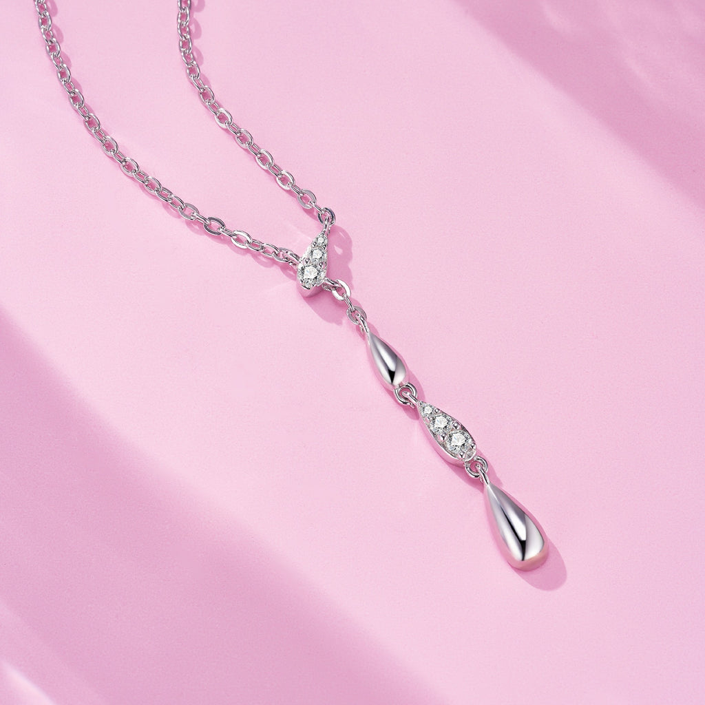 Gemma Moissanite Double Teardrop Necklace in Sterling Silver