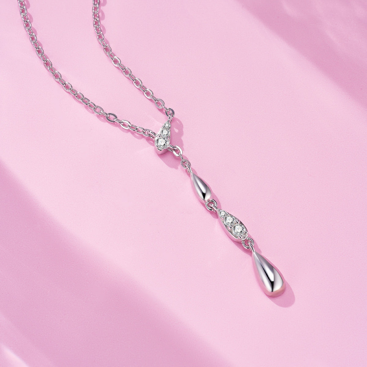 Gemma Moissanite Double Teardrop Necklace in Sterling Silver