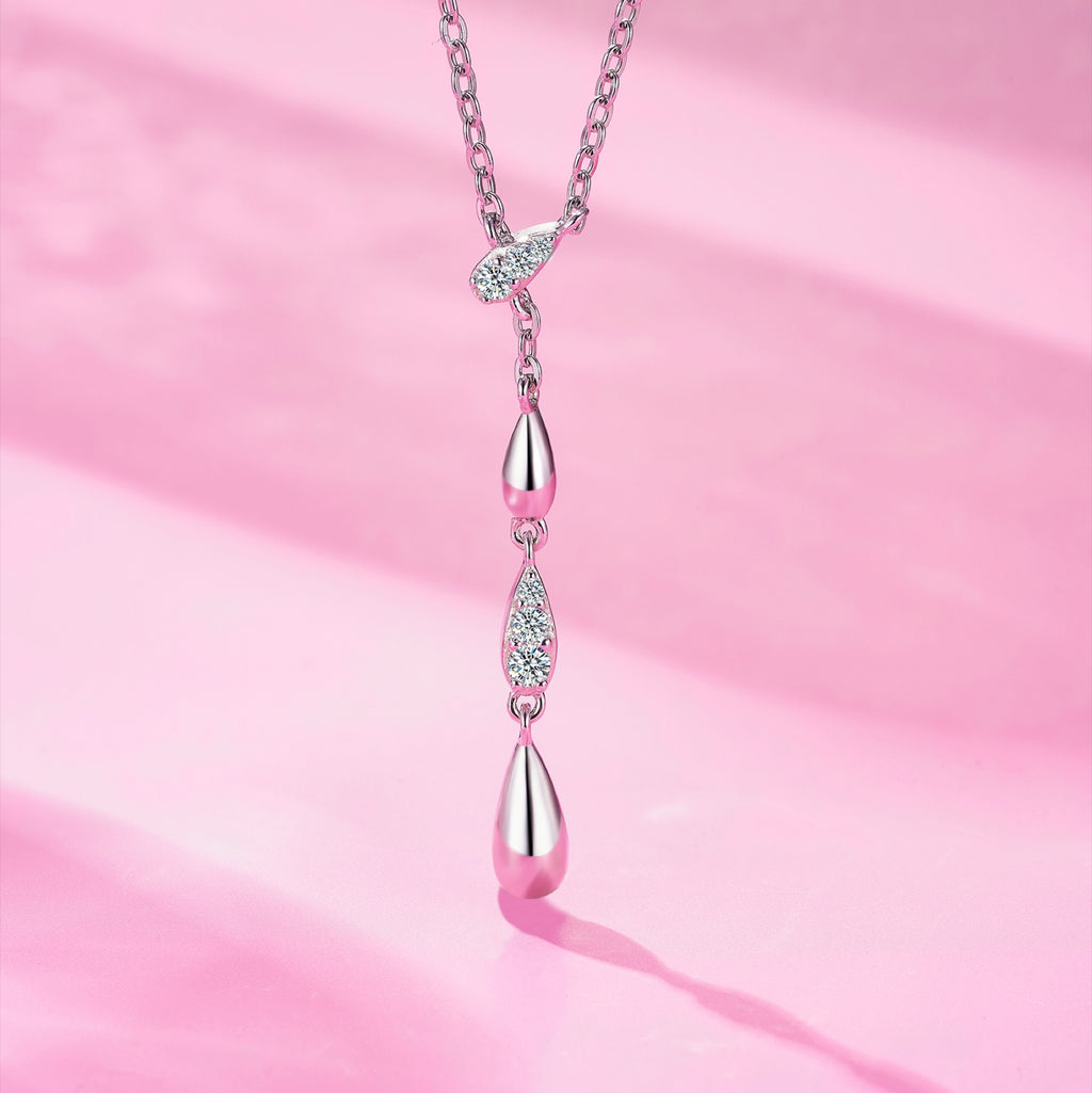 Gemma Moissanite Double Teardrop Necklace in Sterling Silver