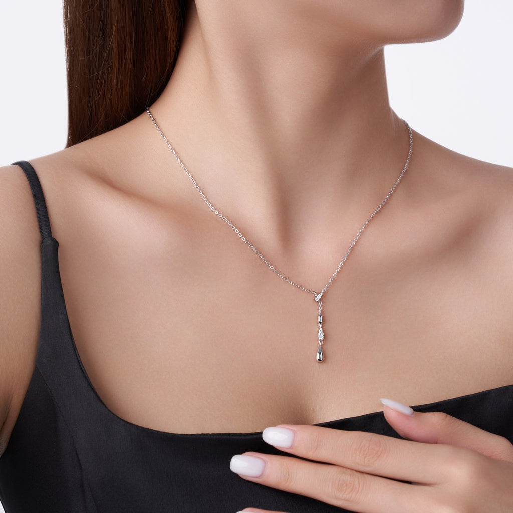 Gemma Moissanite Double Teardrop Necklace in Sterling Silver
