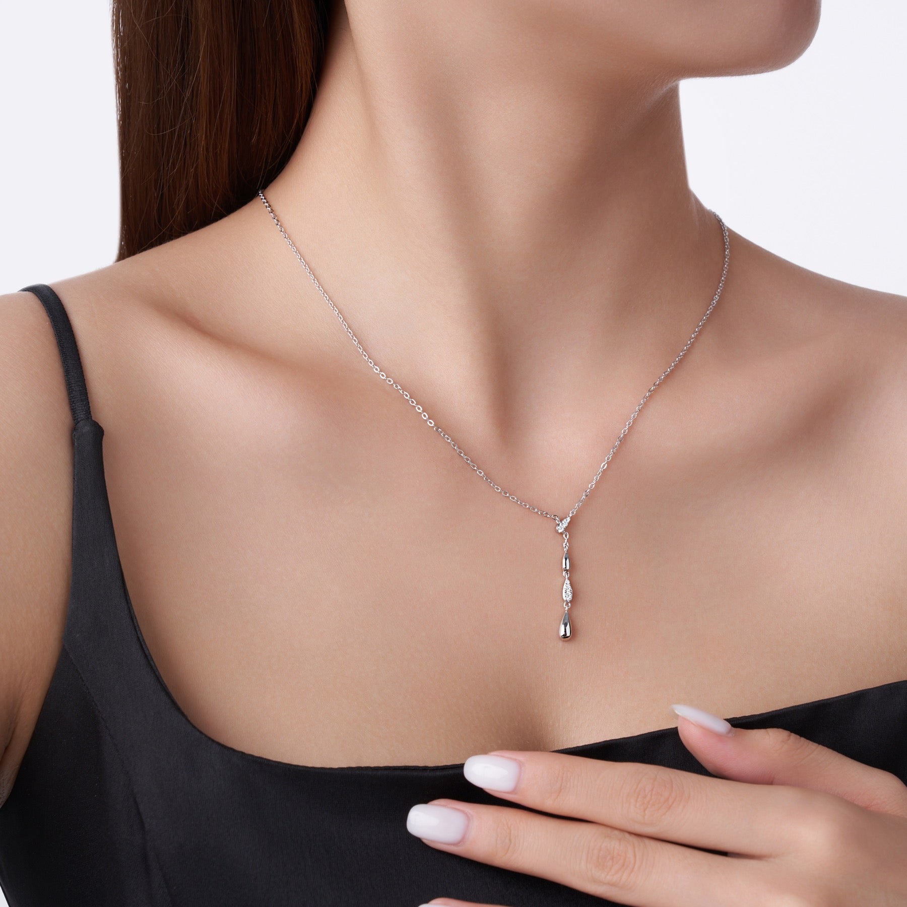 Gemma Moissanite Double Teardrop Necklace in Sterling Silver