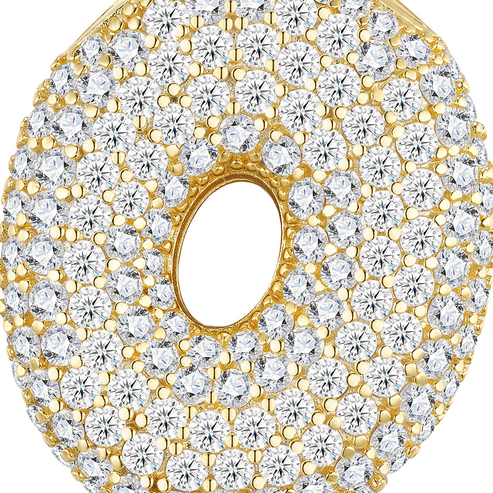 Oversized Initial O Moissanite Bubble Pendant Necklace in Gold-Tone Sterling Silver — detail