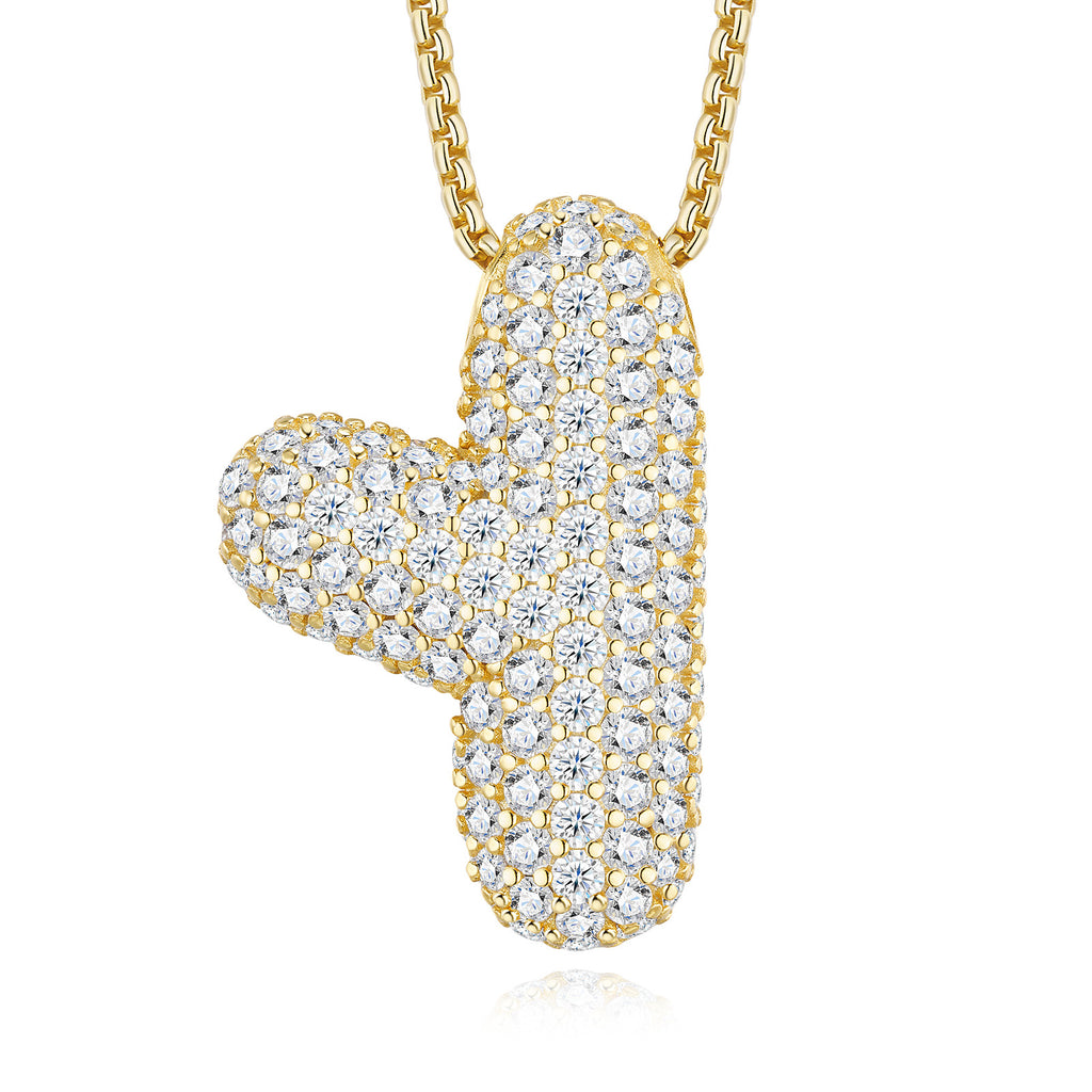 Oversized Initial Y Moissanite Bubble Pendant Necklace in Gold-Tone Sterling Silver