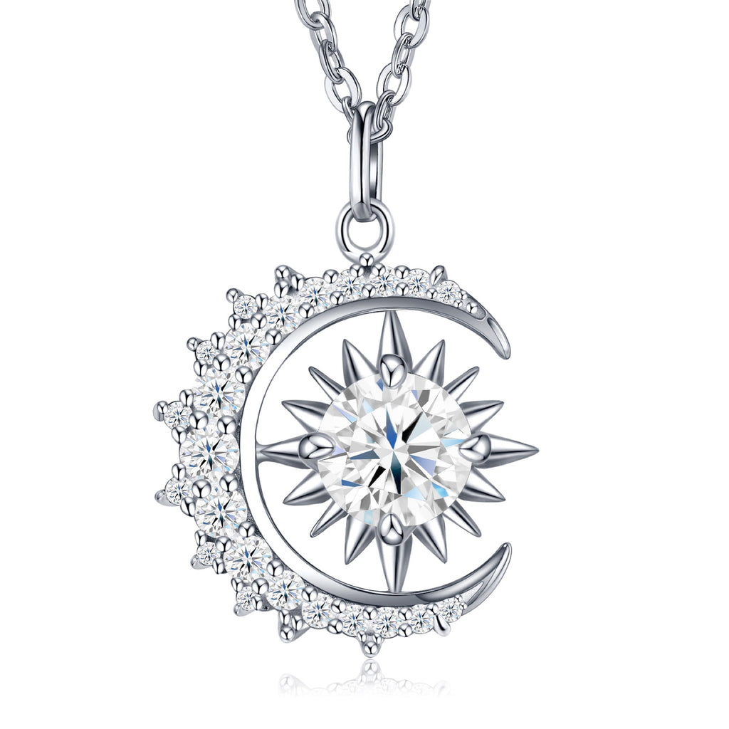 Helios Moissanite Sunburst Pendant Necklace in Sterling Silver