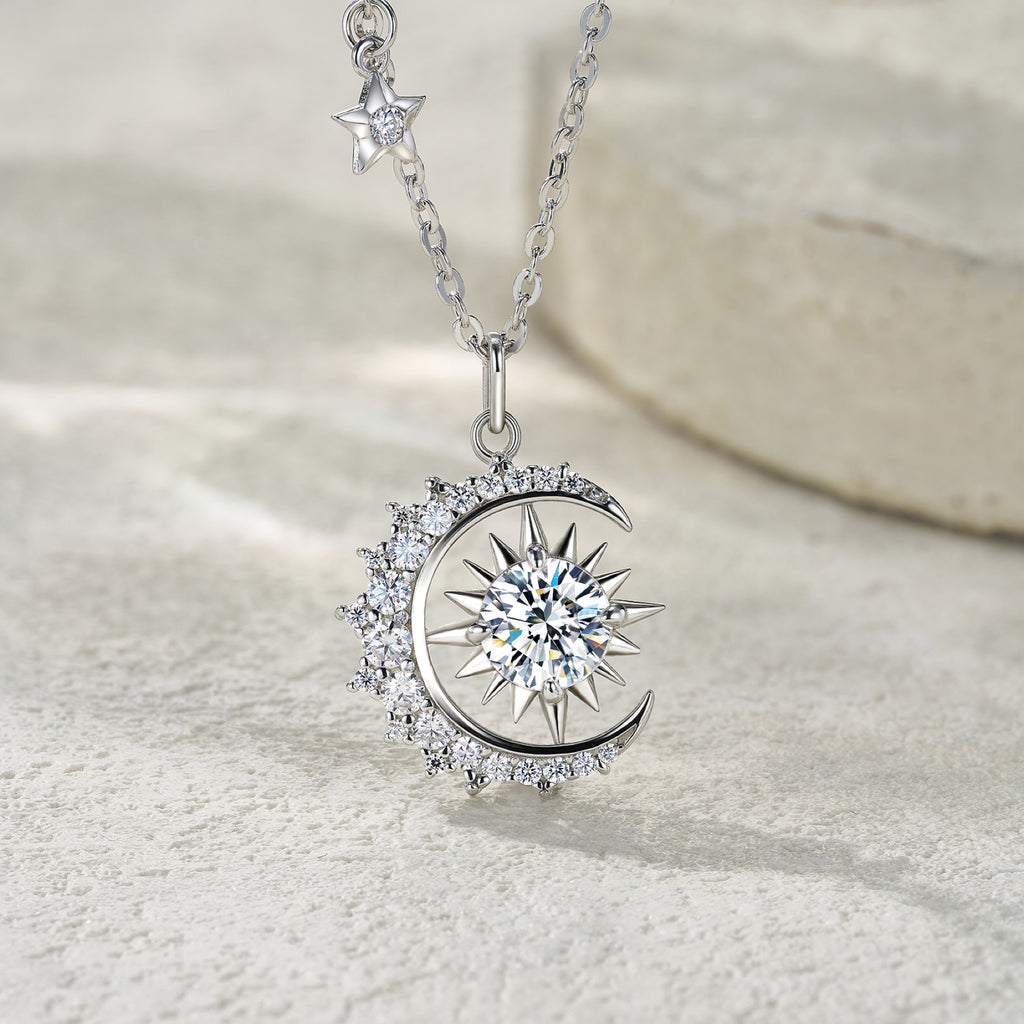 Helios Moissanite Sunburst Pendant Necklace in Sterling Silver