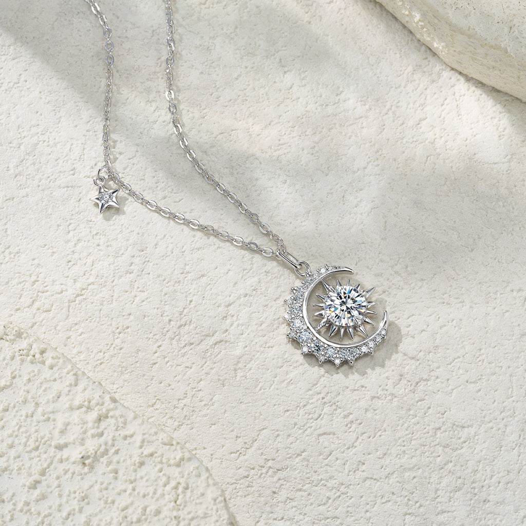 Helios Moissanite Sunburst Pendant Necklace in Sterling Silver