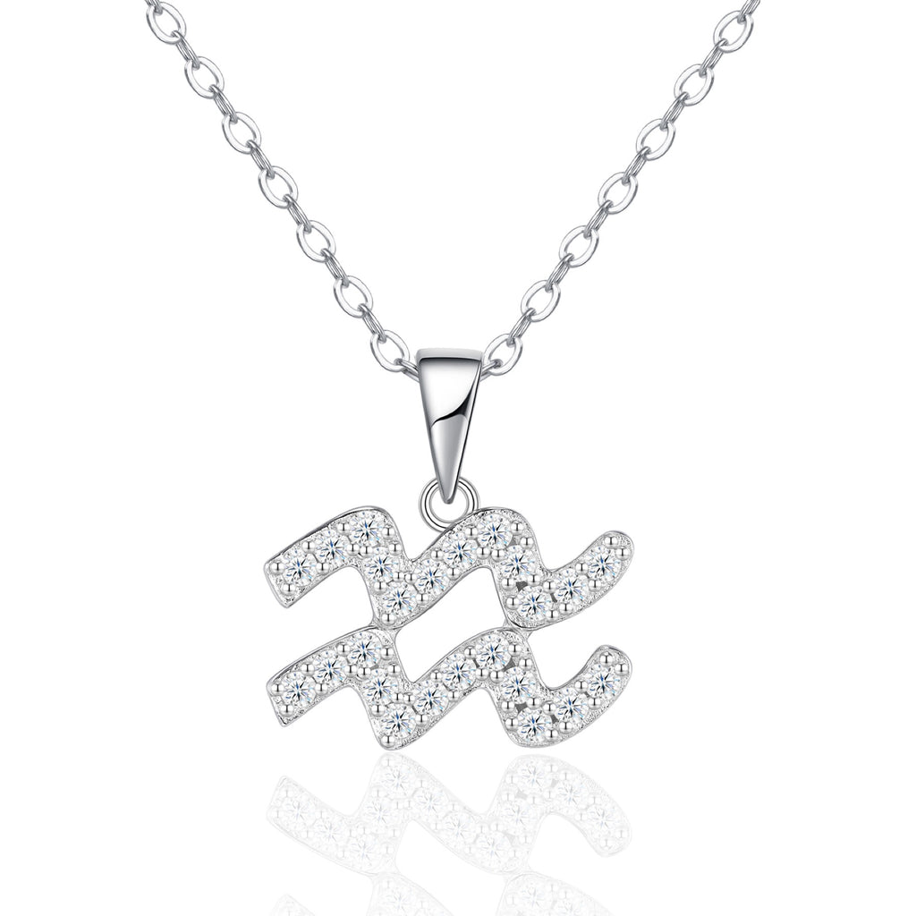 Aquarius Moissanite Zodiac Pendant Necklace in Sterling Silver