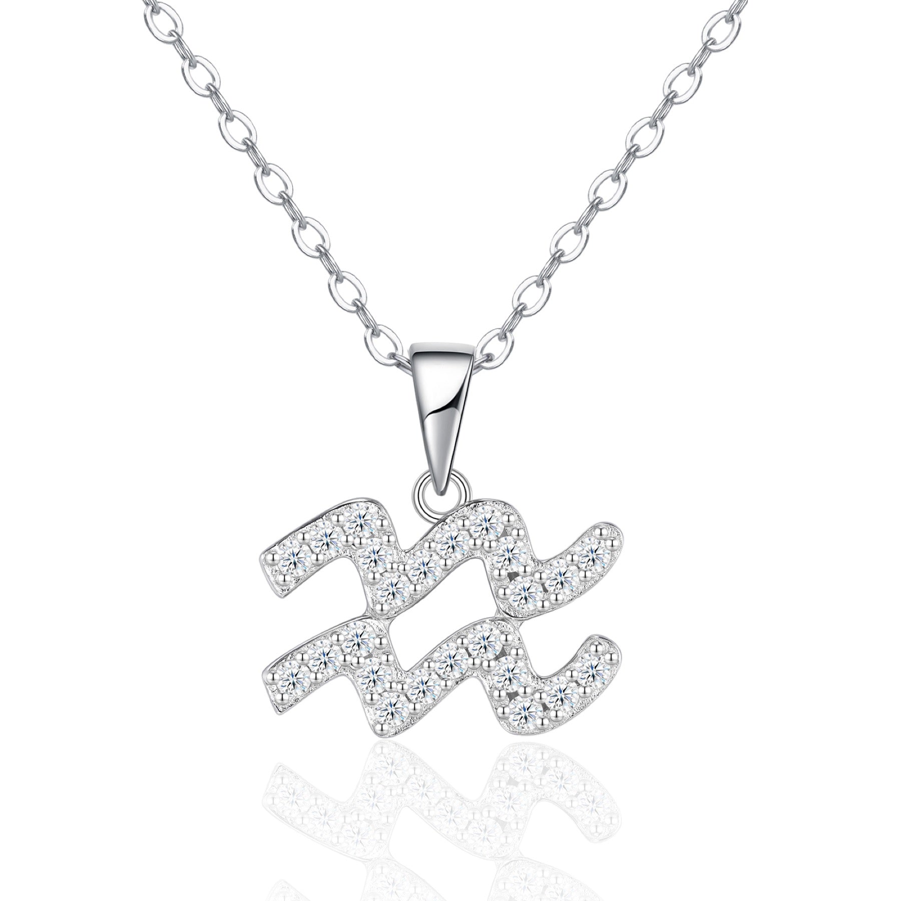Aquarius Moissanite Zodiac Pendant Necklace in Sterling Silver