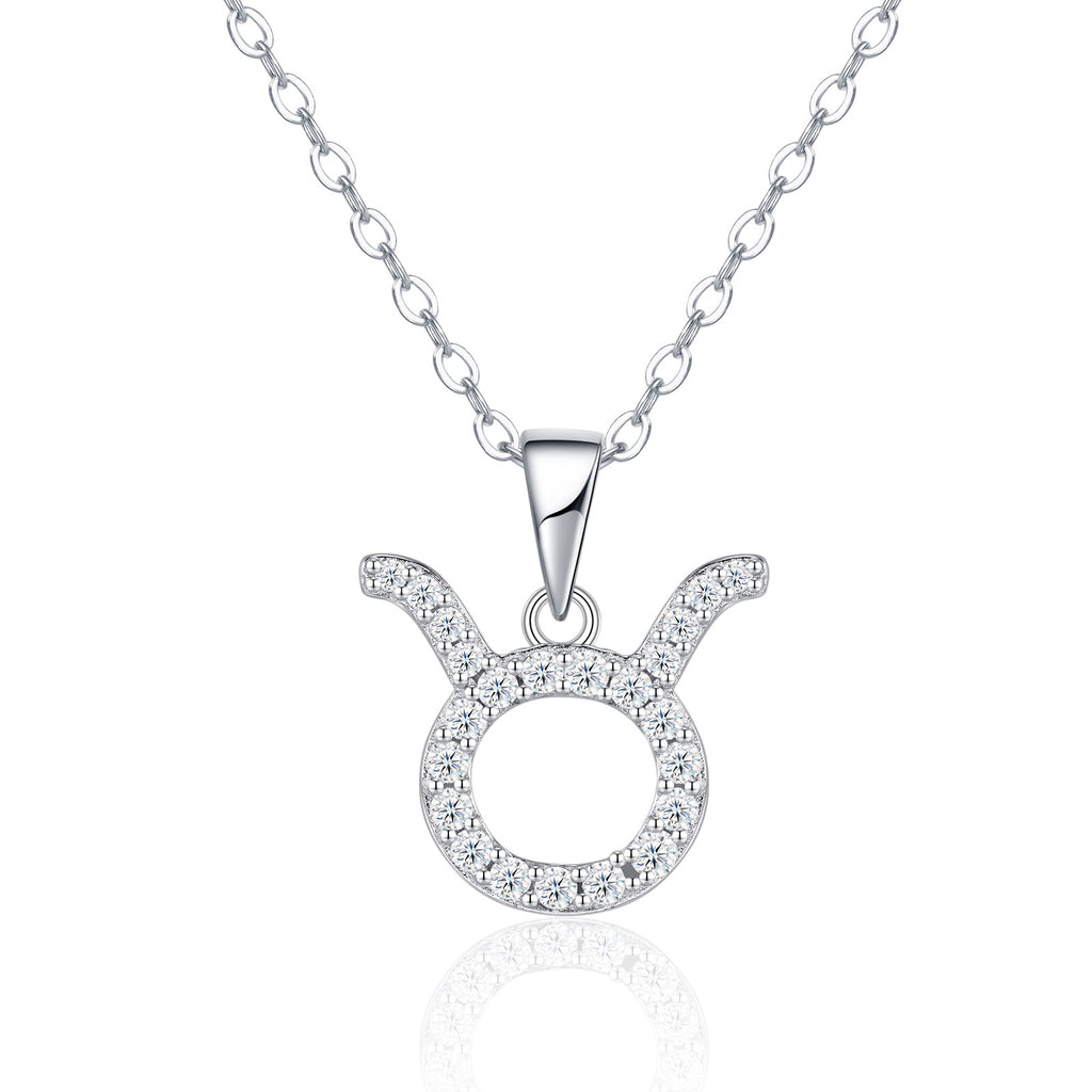 Taurus Moissanite Zodiac Pendant Necklace in Sterling Silver